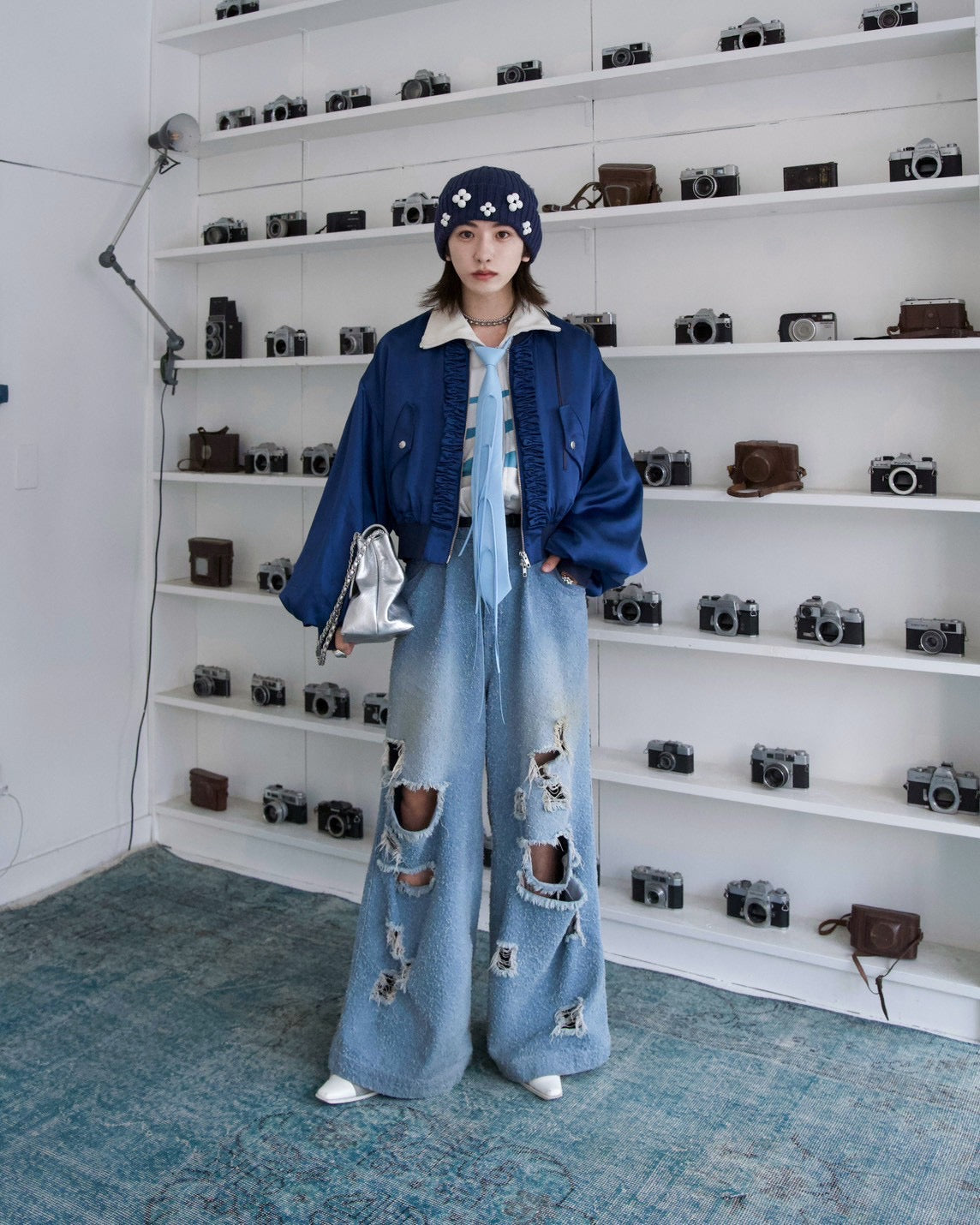 【 RONE PARC×renya 】 Leather ribbon rope tie (light blue)