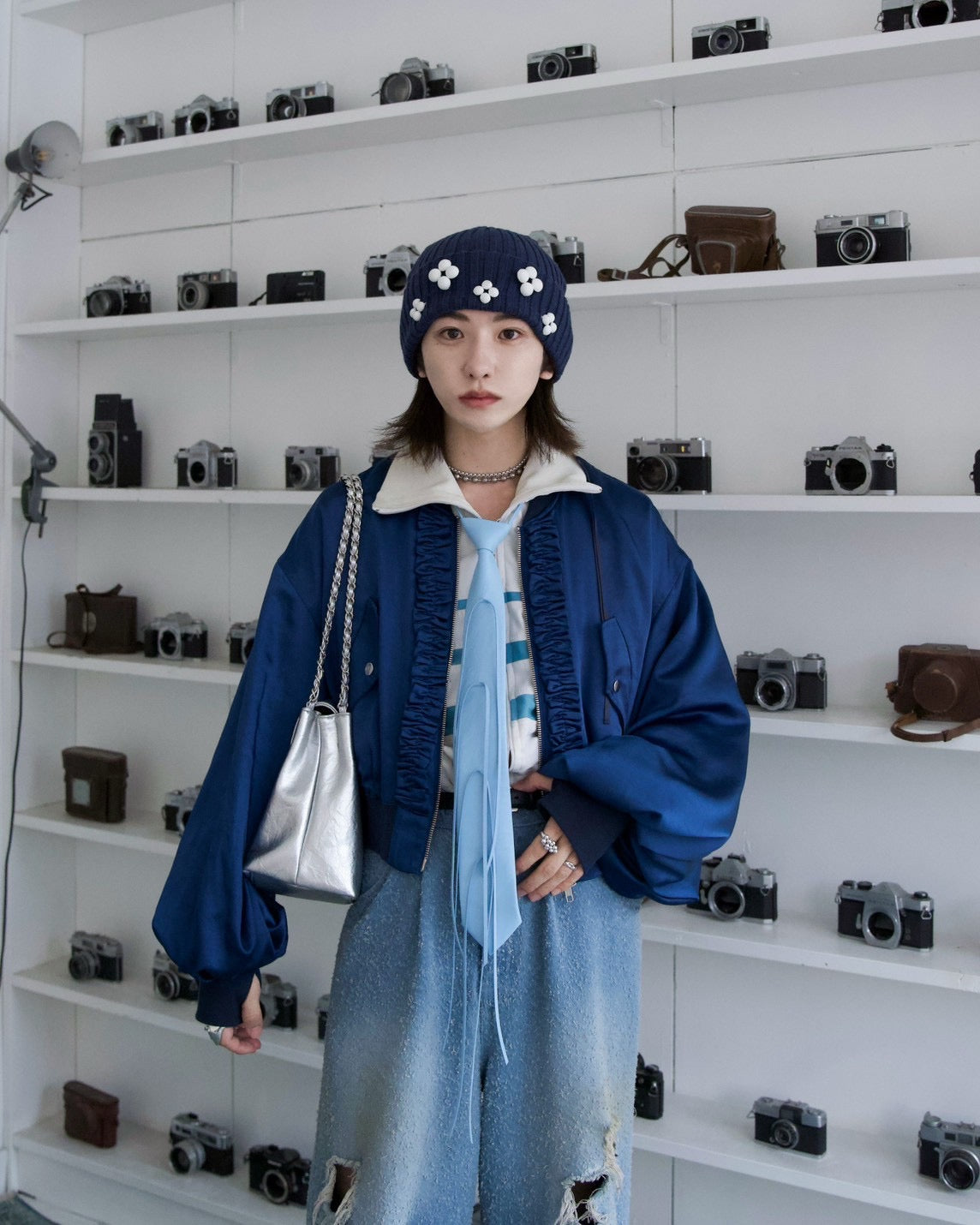 【 RONE PARC×renya 】 Leather ribbon rope tie (light blue)