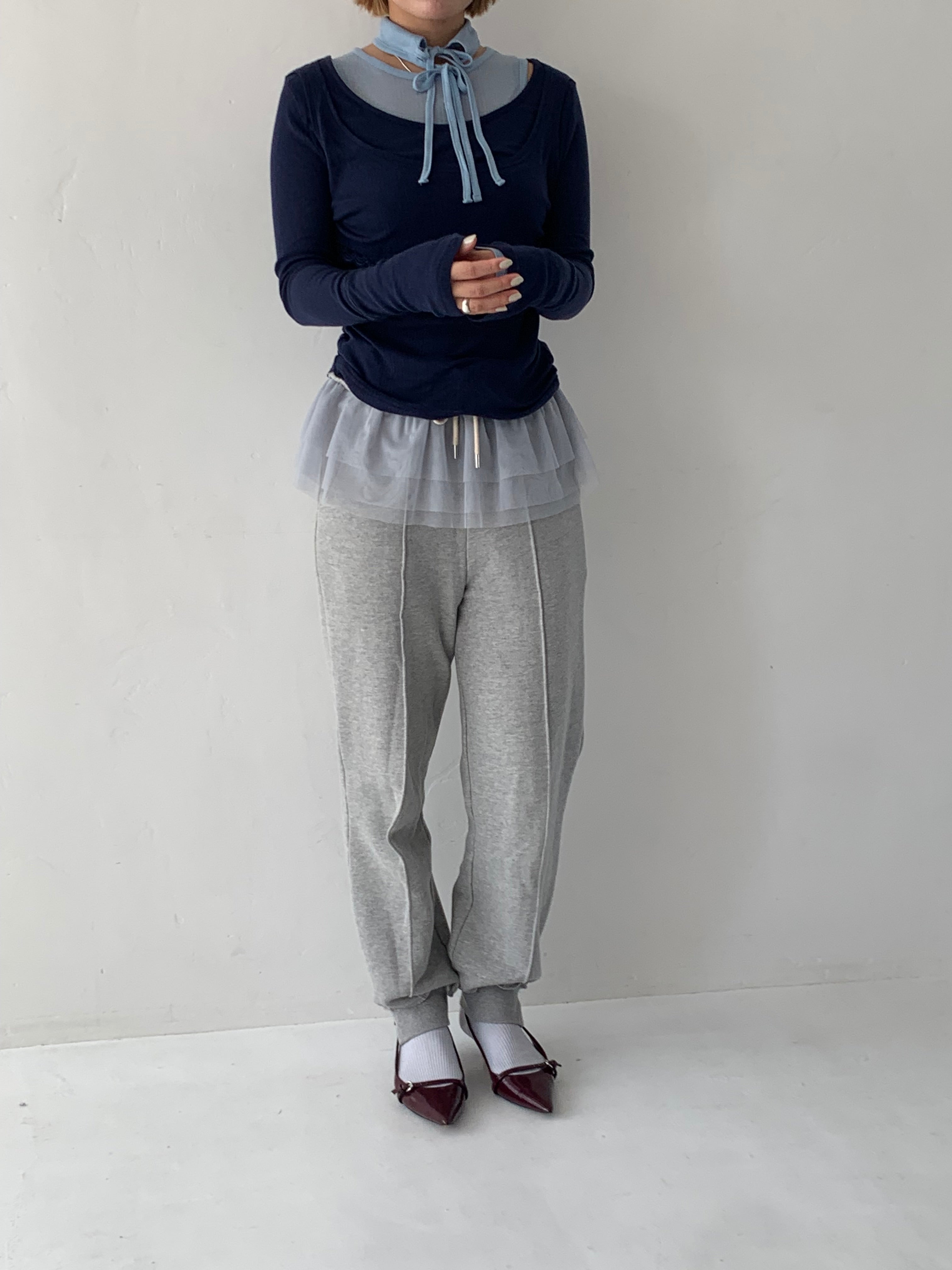 Rib sheer tops (navy)