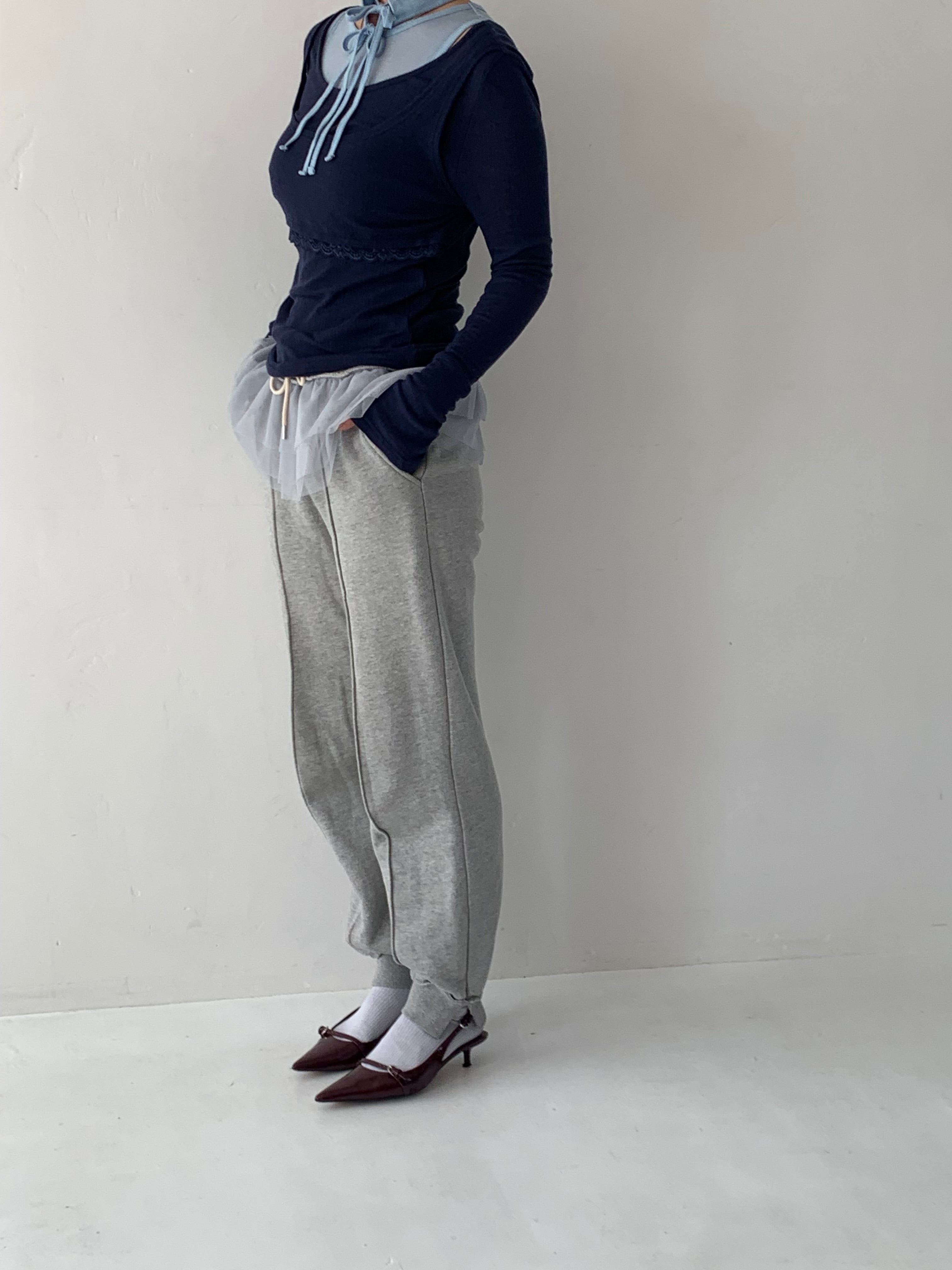 Rib sheer tops (navy)