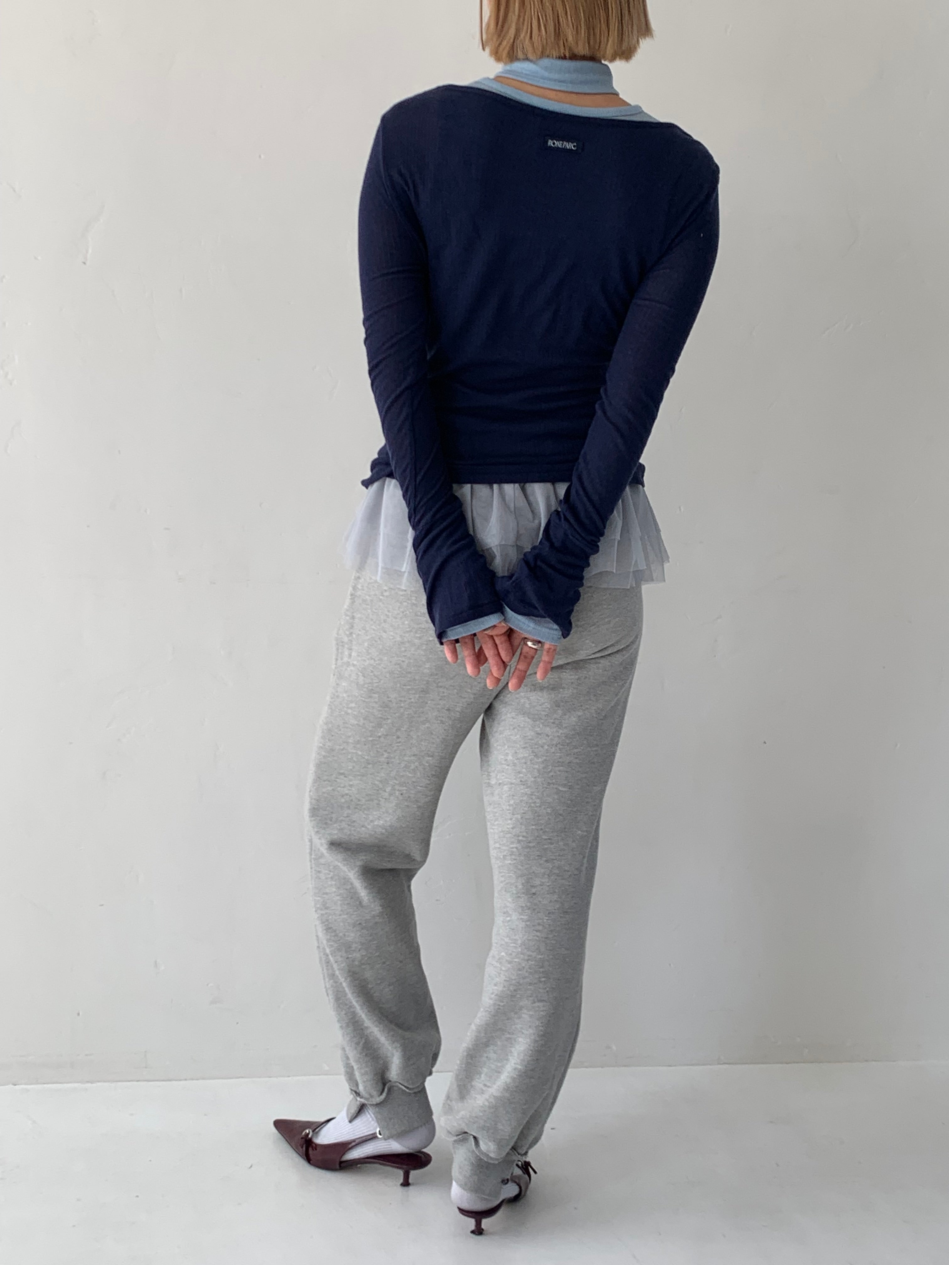 Rib sheer tops (navy)