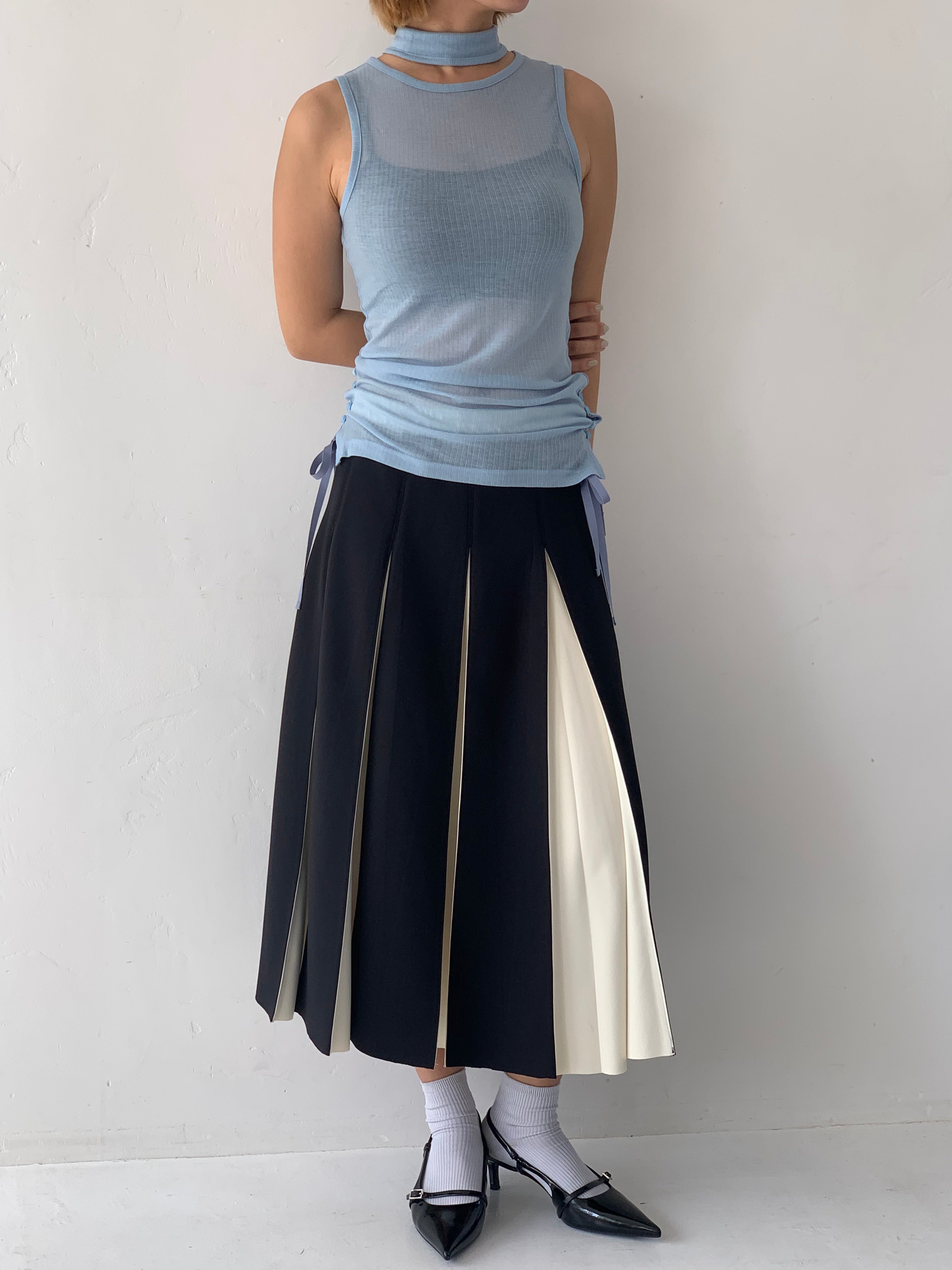 Rib sheer tank top (light blue)