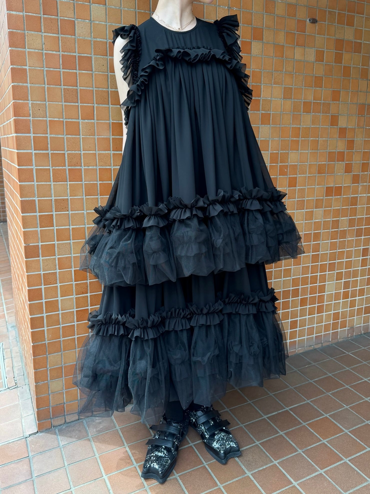 Tulle Frill Dress(Black)