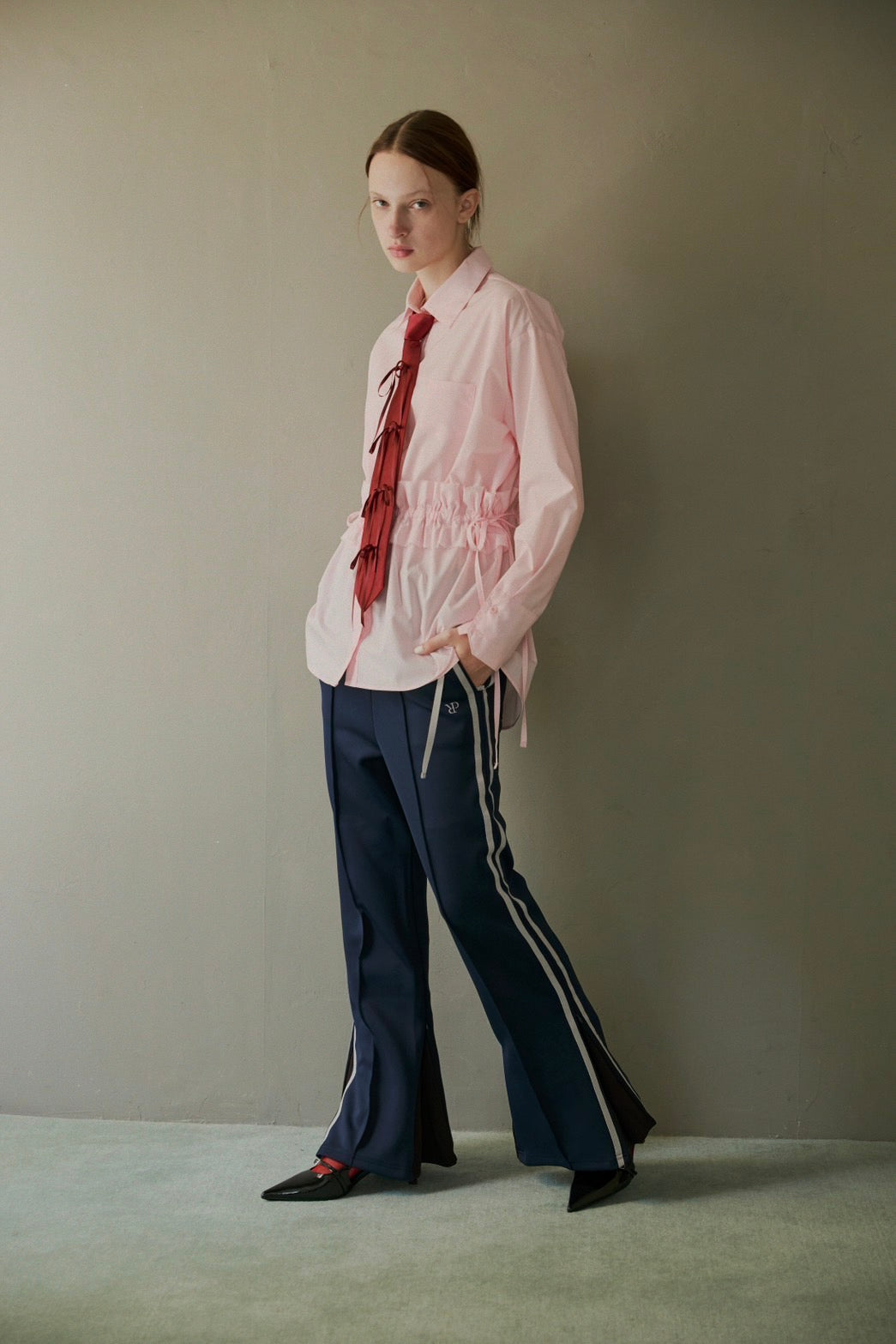 Drawstring frill waist shirt (pink)