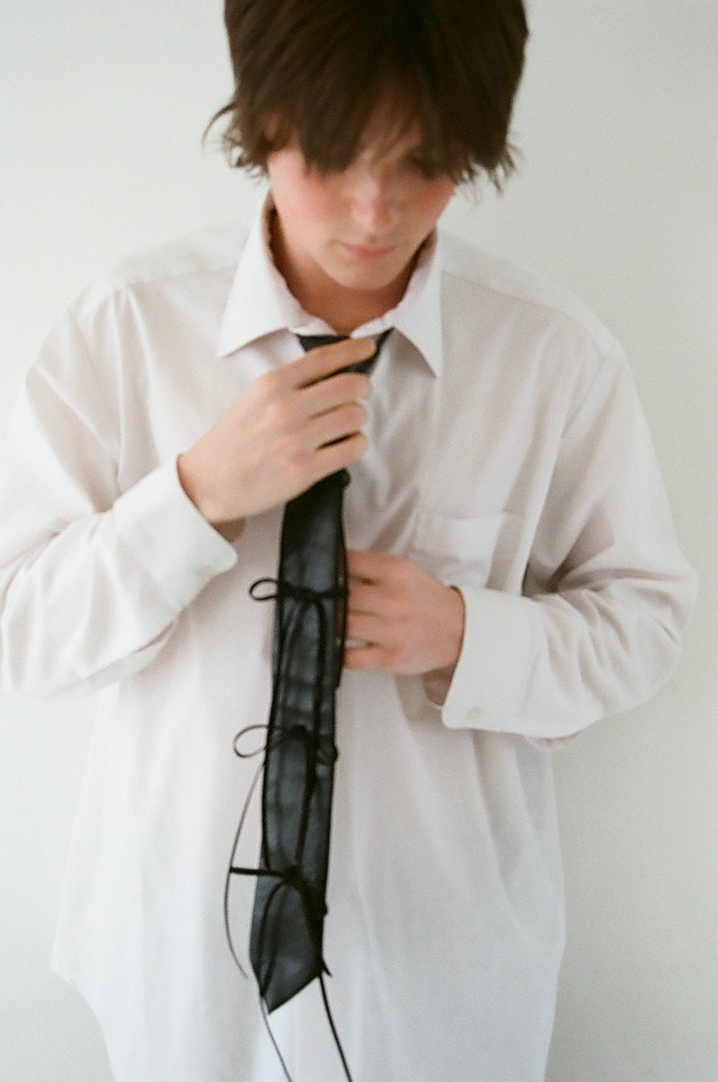 【 RONE PARC×renya 】 Leather ribbon rope tie (black)