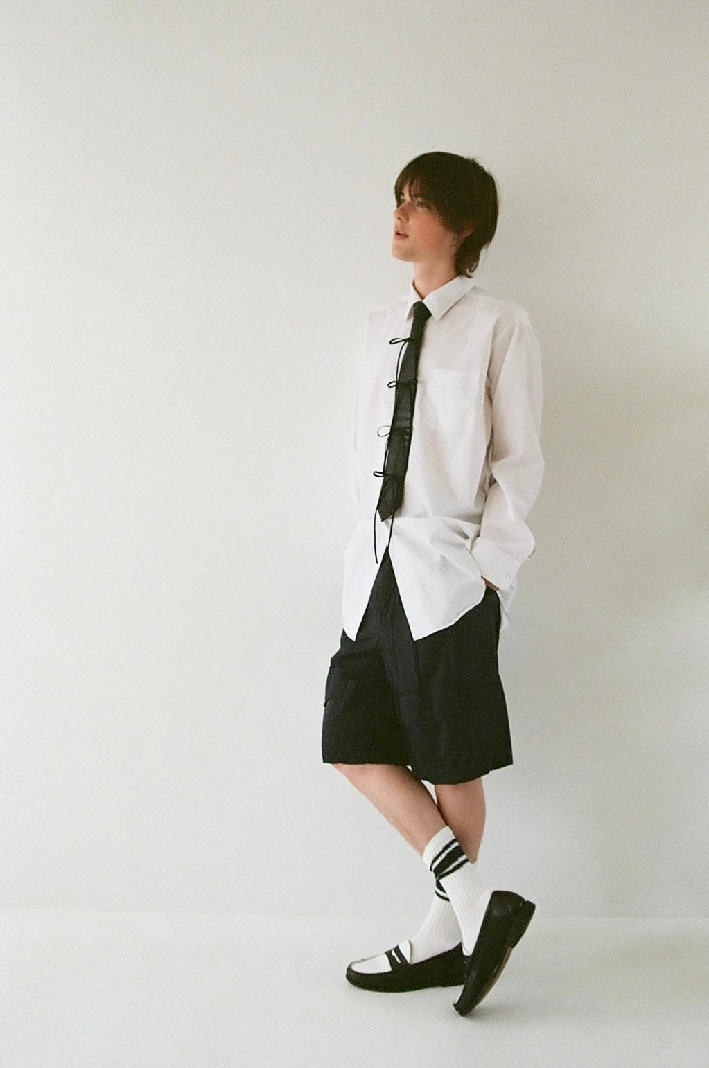 【 RONE PARC×renya 】 Leather ribbon rope tie (black)