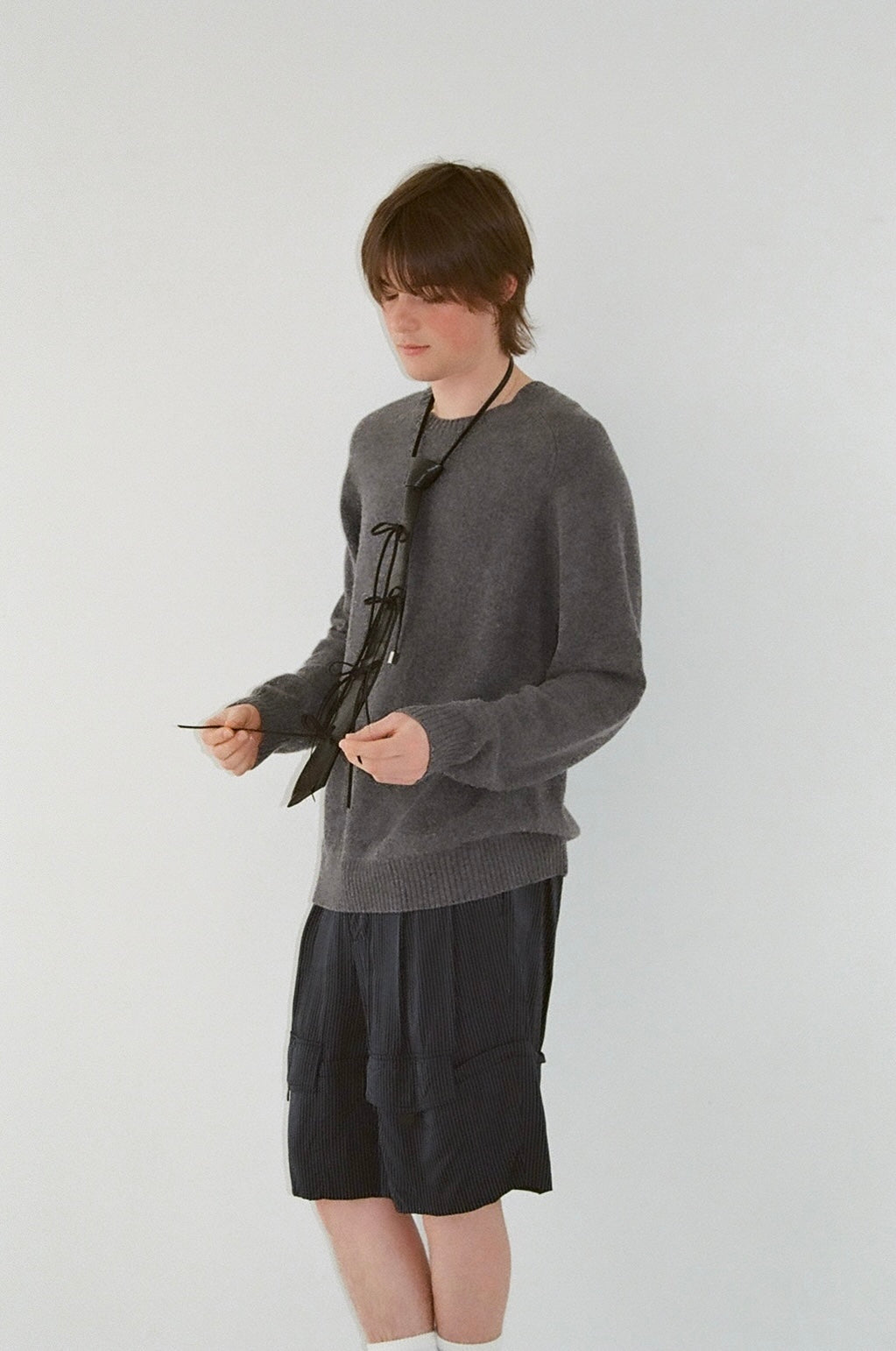 【 RONE PARC×renya 】 Leather ribbon rope tie (black)