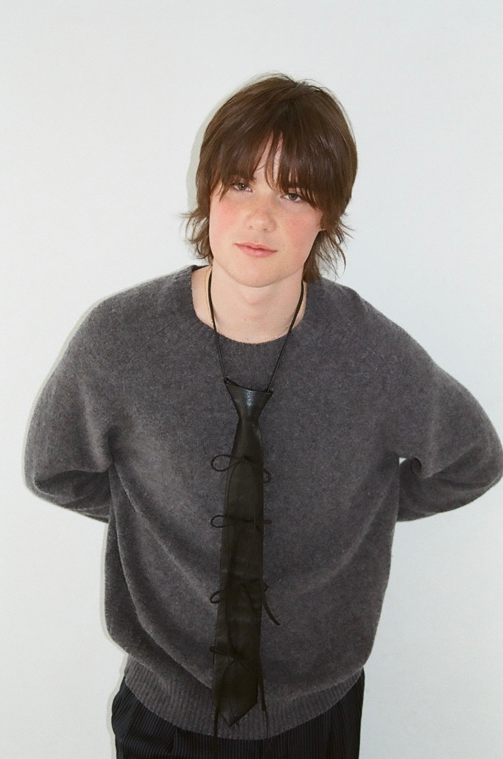 【 RONE PARC×renya 】 Leather ribbon rope tie (black)
