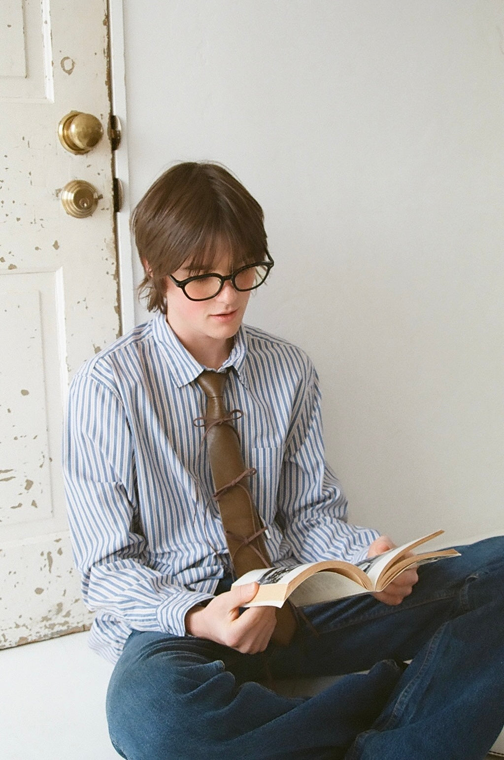【 RONE PARC×renya 】 Leather ribbon rope tie (brown)