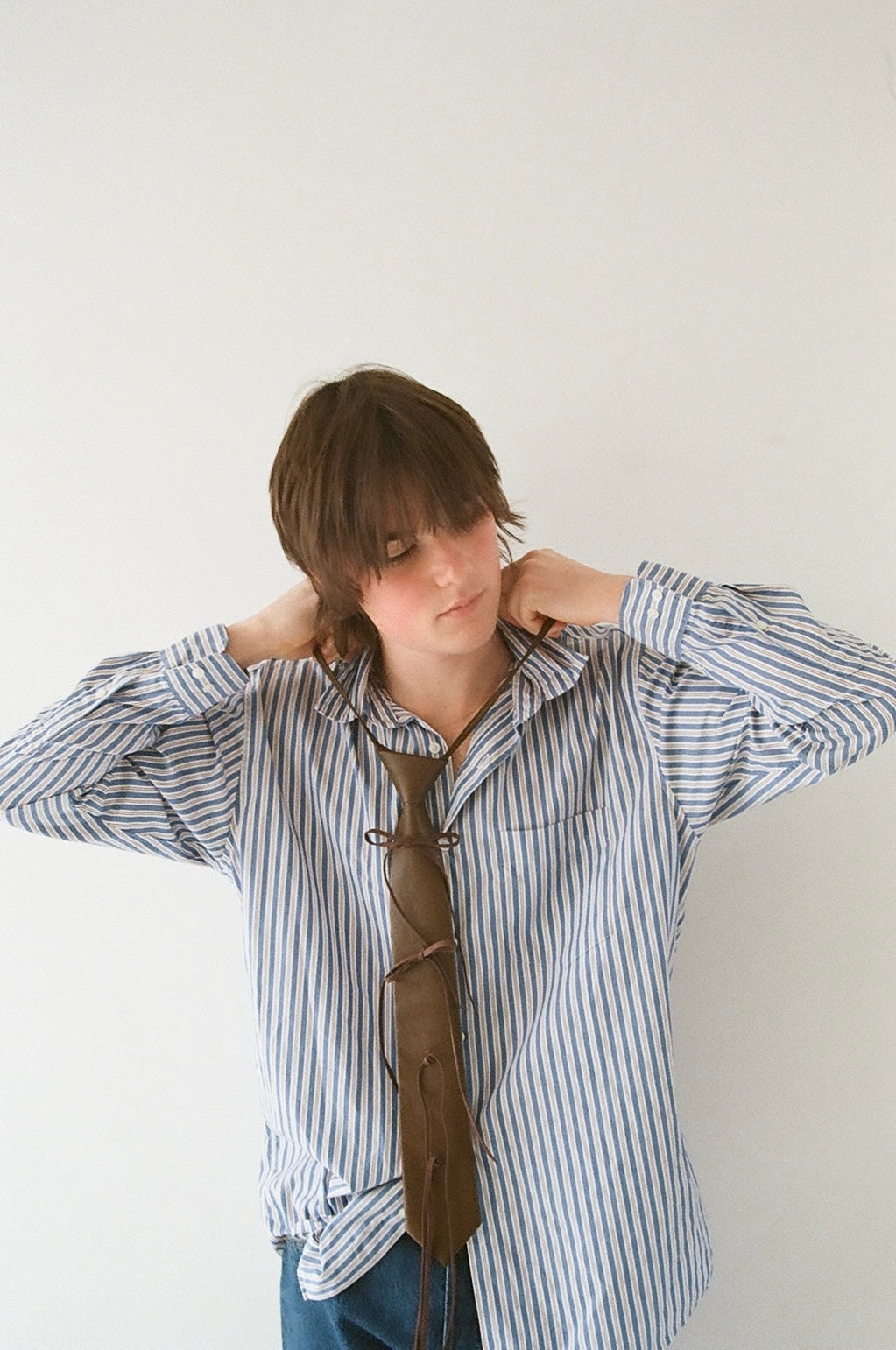 【 RONE PARC×renya 】 Leather ribbon rope tie (brown)