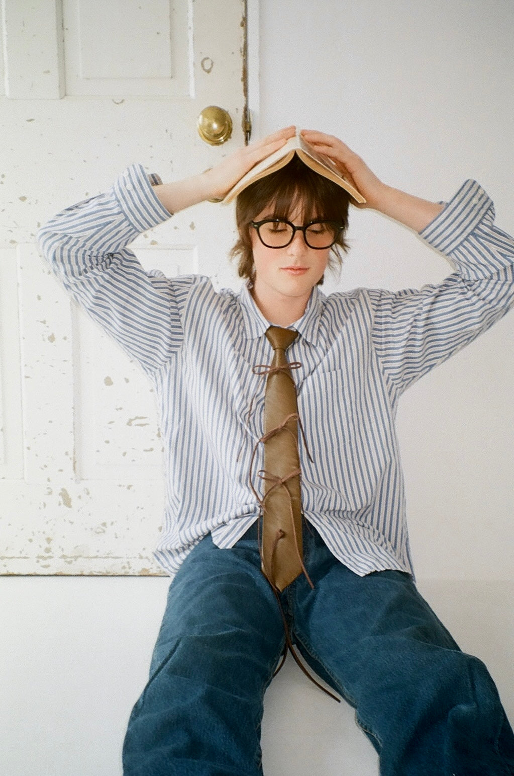 【 RONE PARC×renya 】 Leather ribbon rope tie (brown)