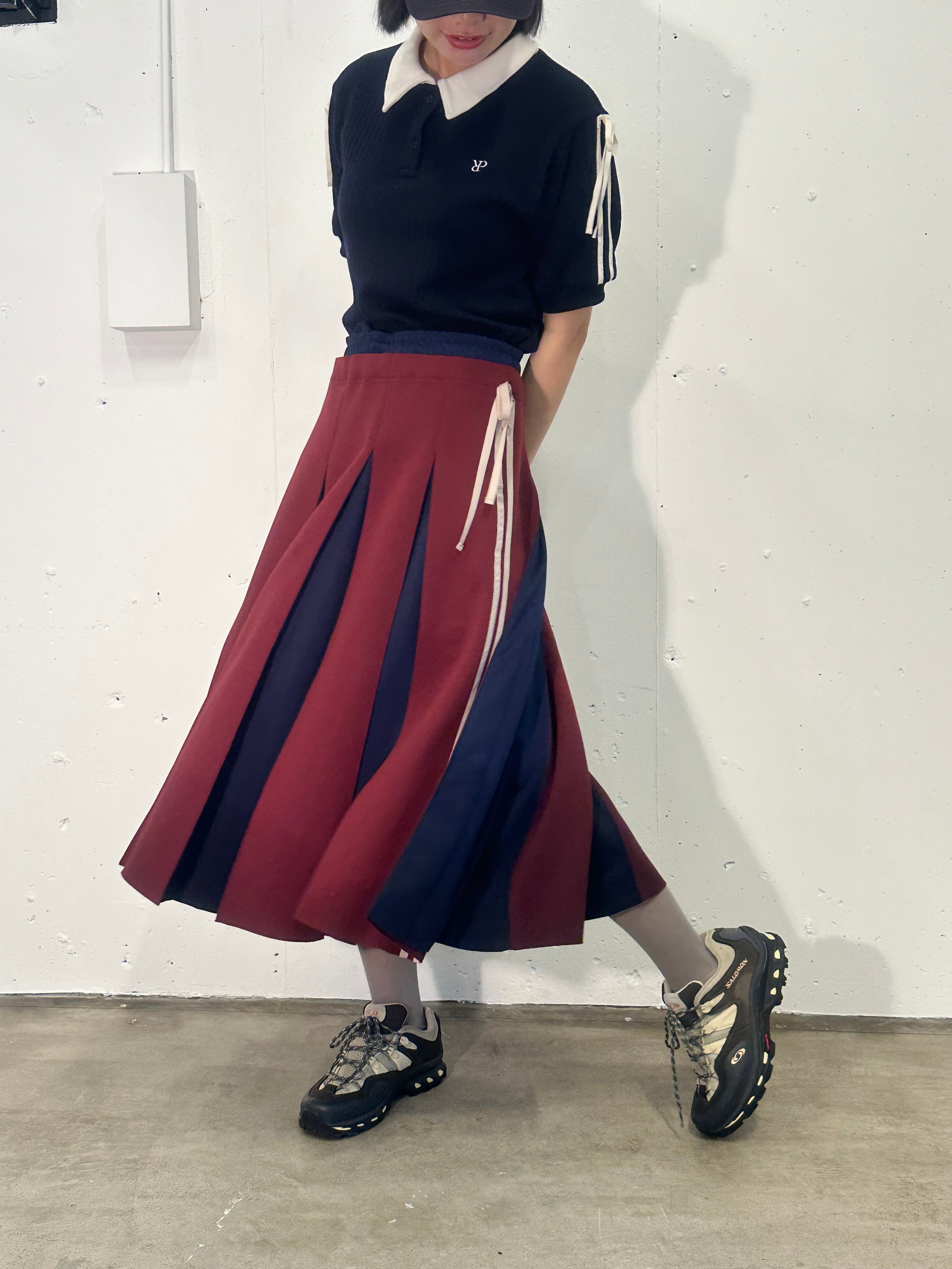 Layered waist jersey skirt (red)