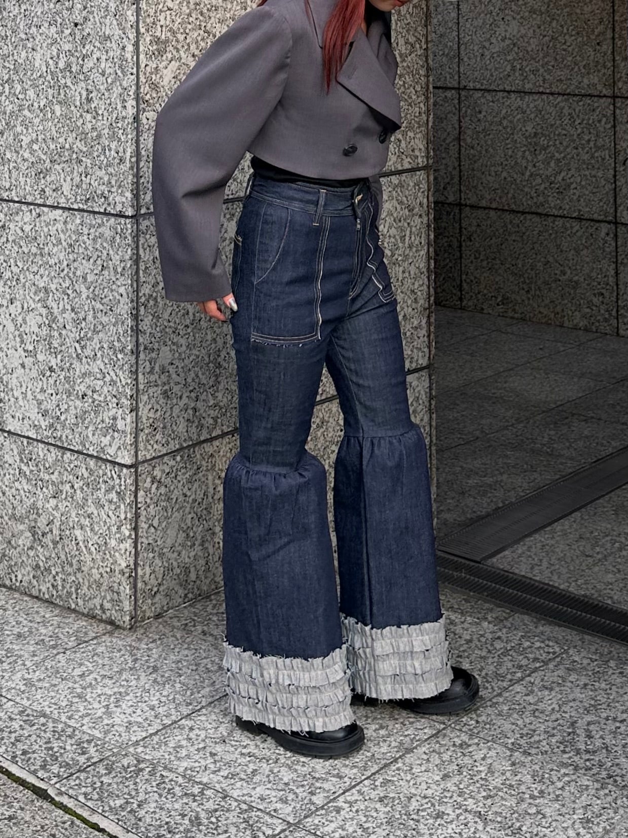Hem frill skinny flare denim (navy)