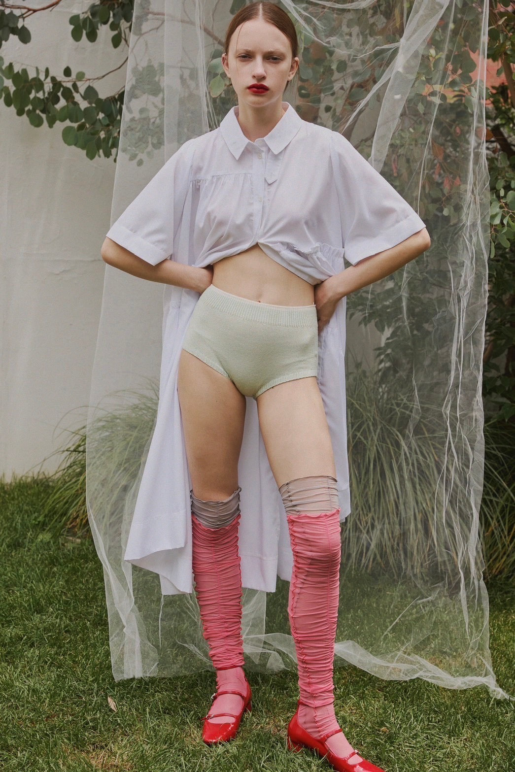 Shirring sheer socks (pink)
