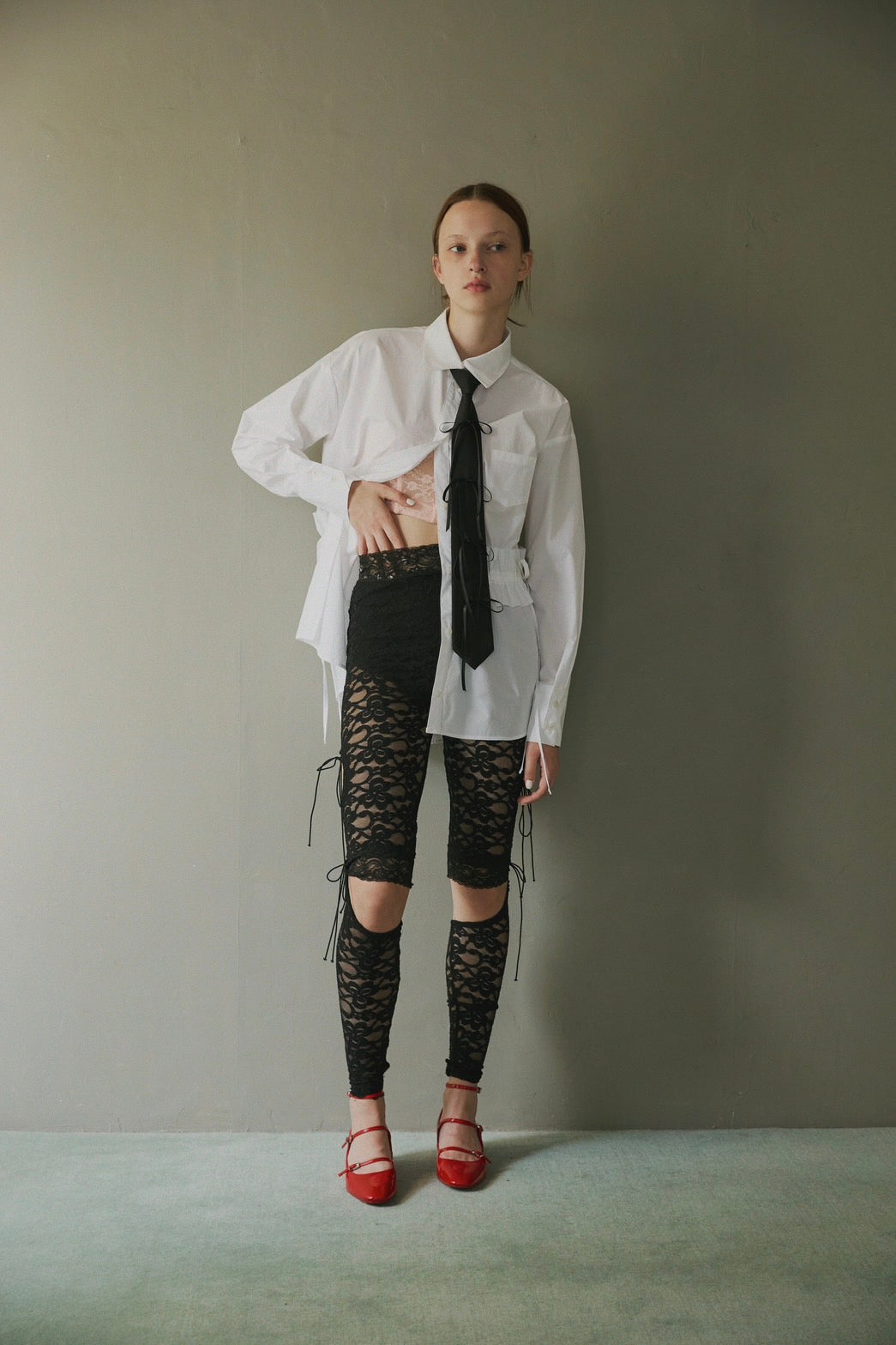 Drawstring frill waist shirt (white)
