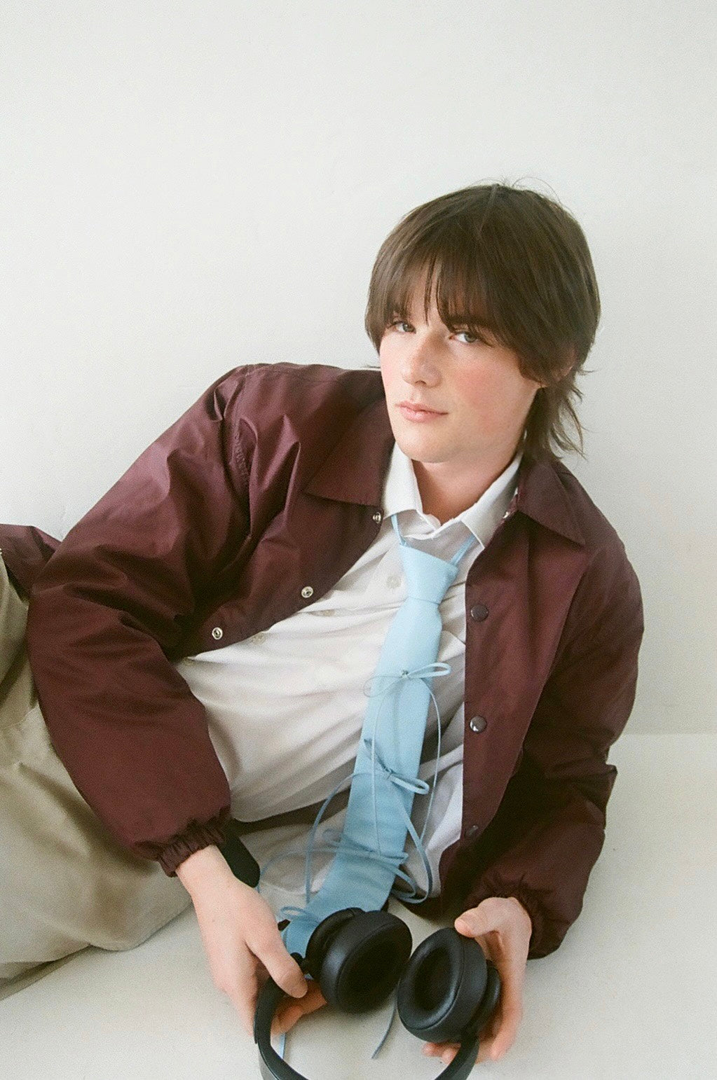 【 RONE PARC×renya 】 Leather ribbon rope tie (light blue)