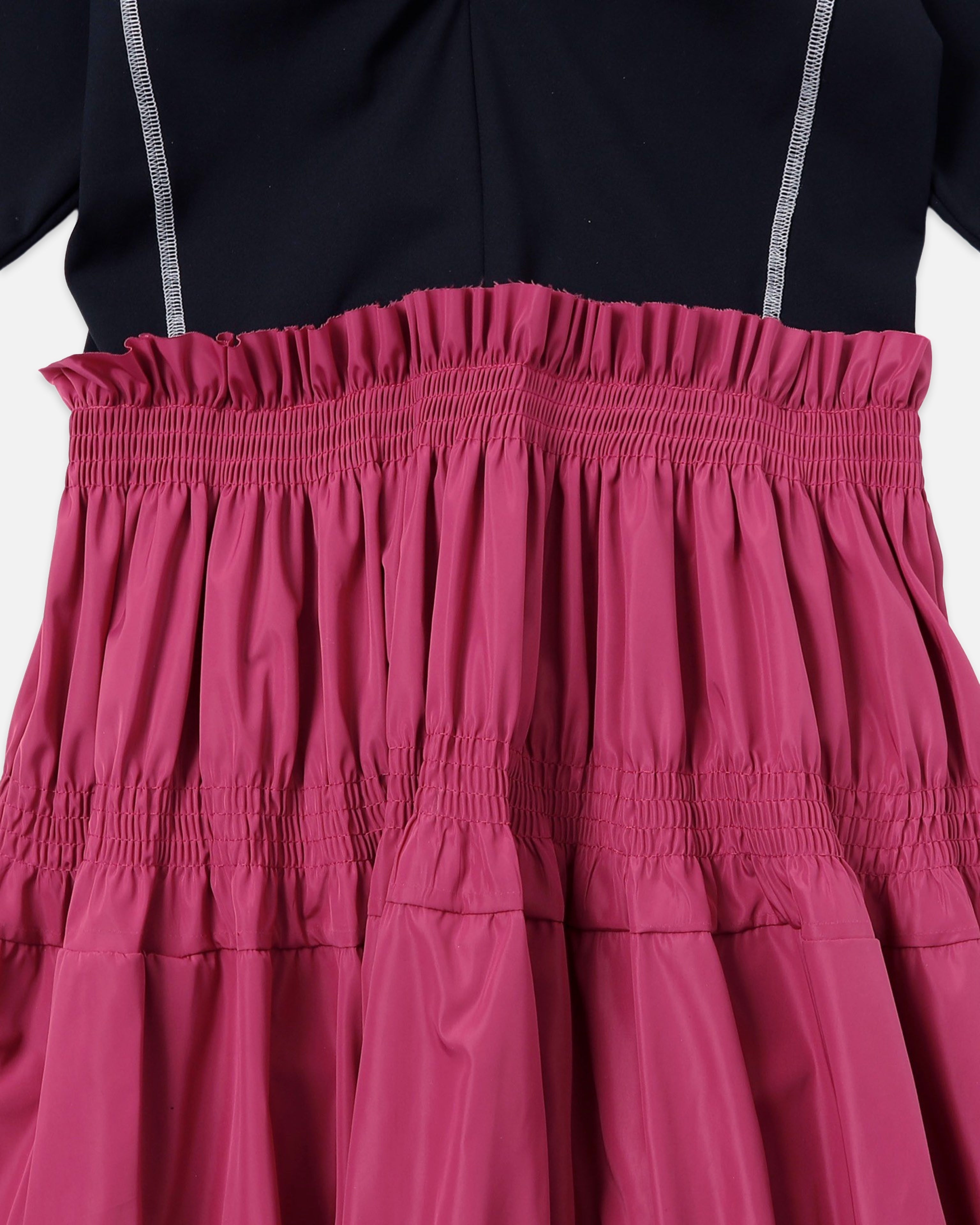Scuba top tiered dress (black-pink)