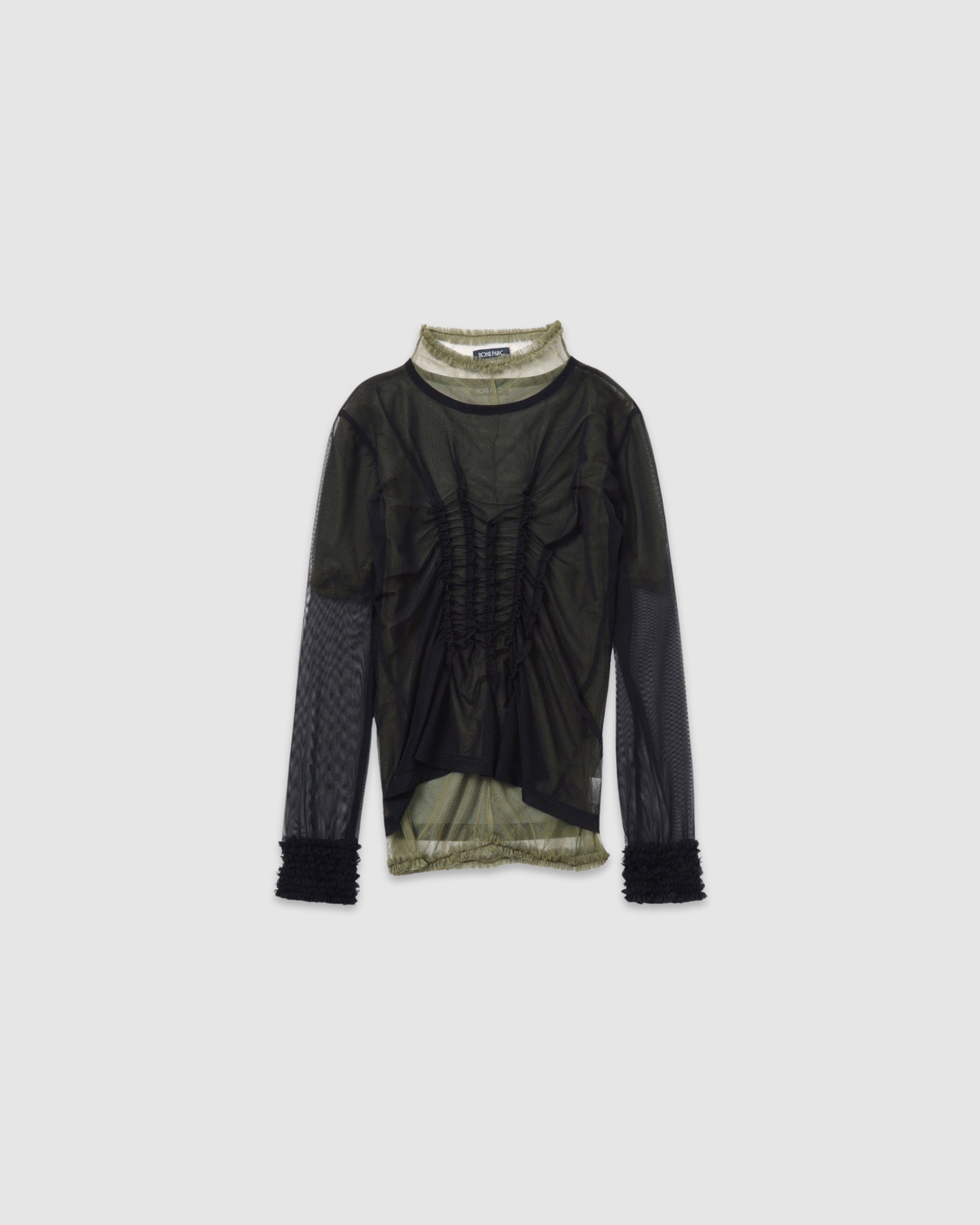 4way layered sheer top (black×khaki)