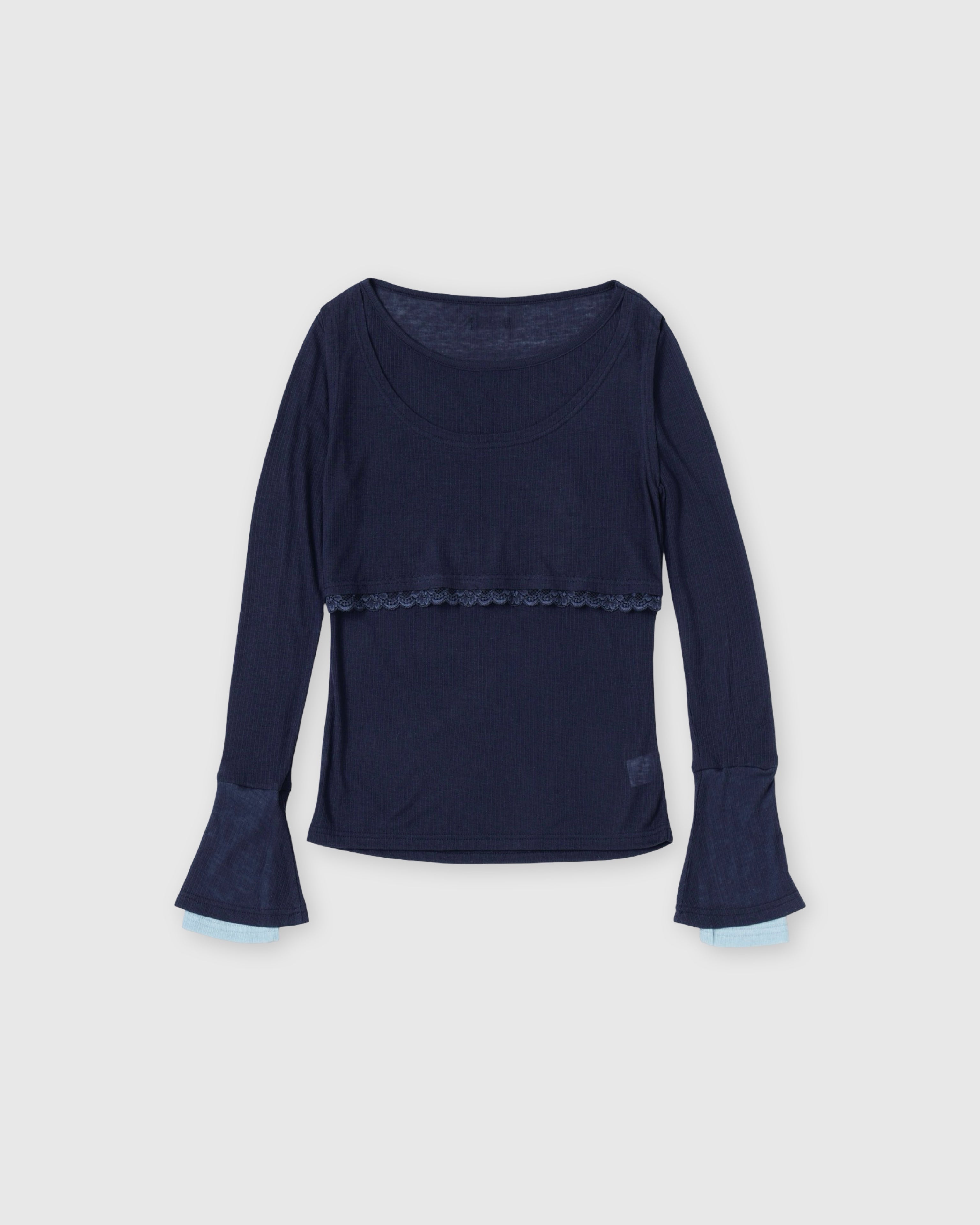Rib sheer tops (navy)