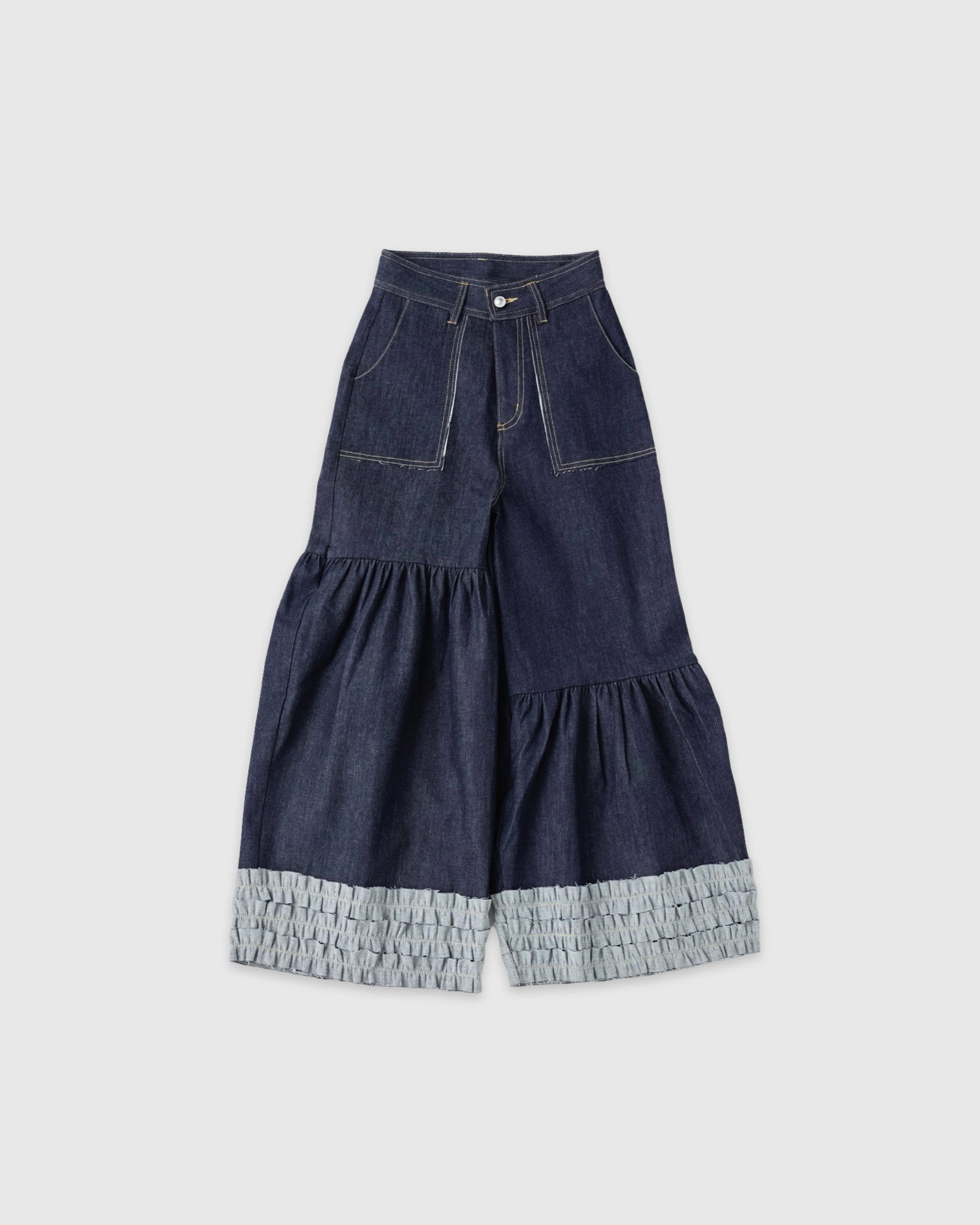 Hem frill wide flare denim (navy)