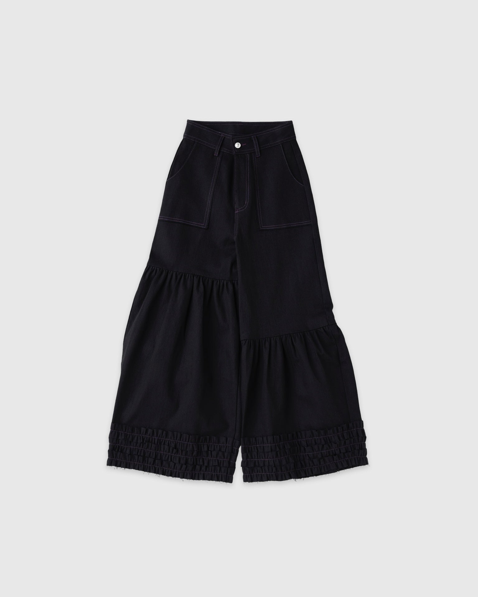 Hem frill wide flare denim (black)