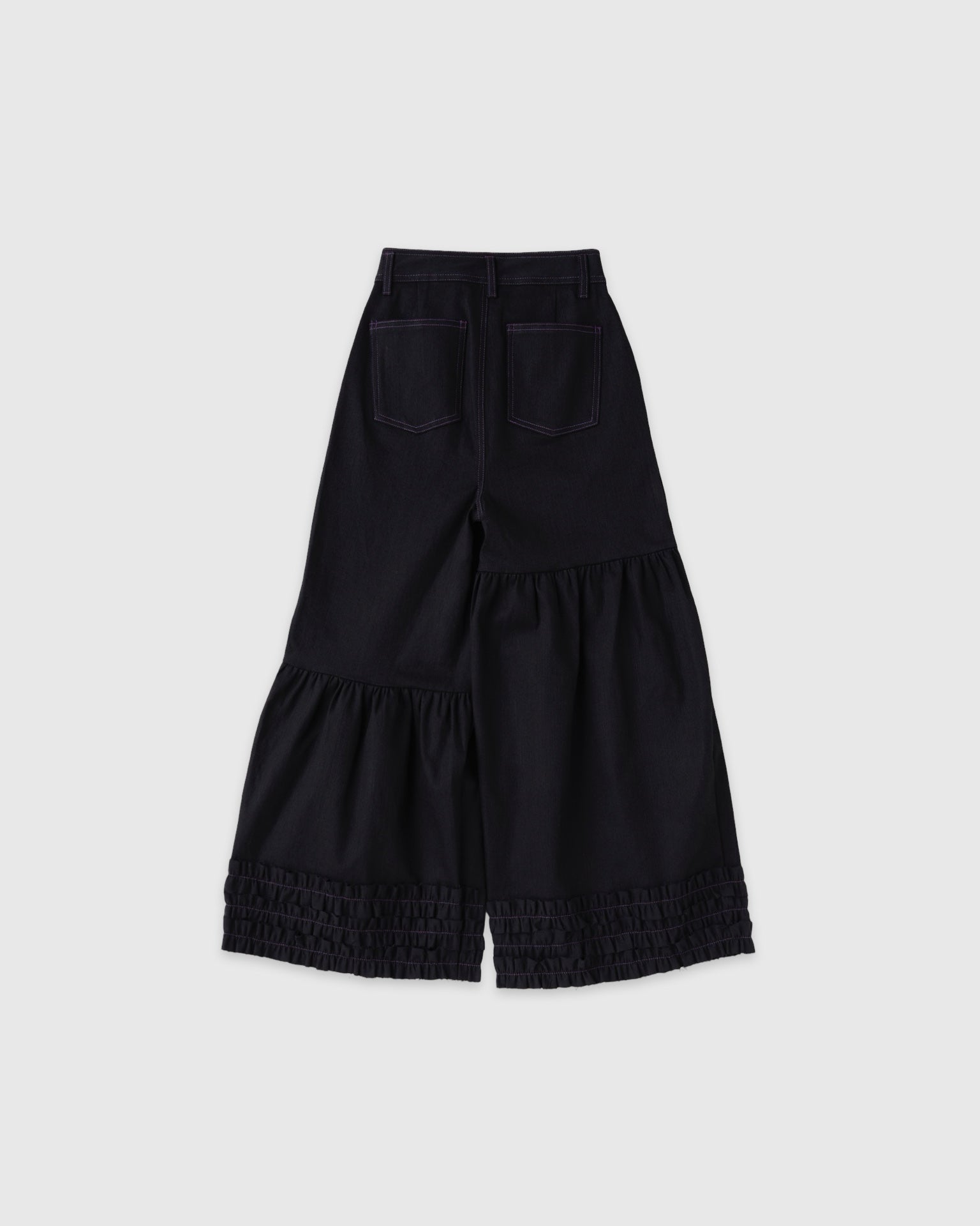 Hem frill wide flare denim (black)