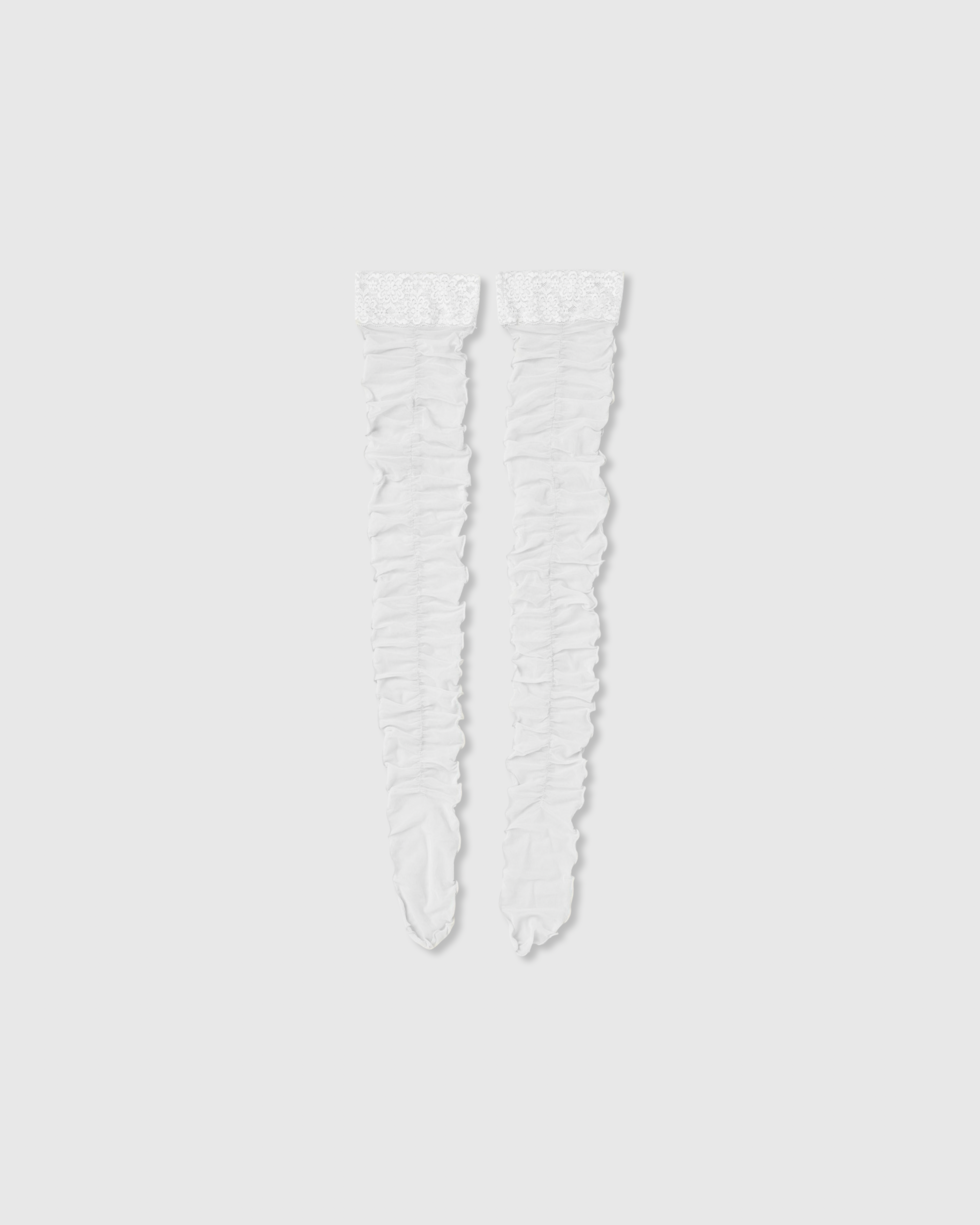 Ruched lace sheer socks (white)