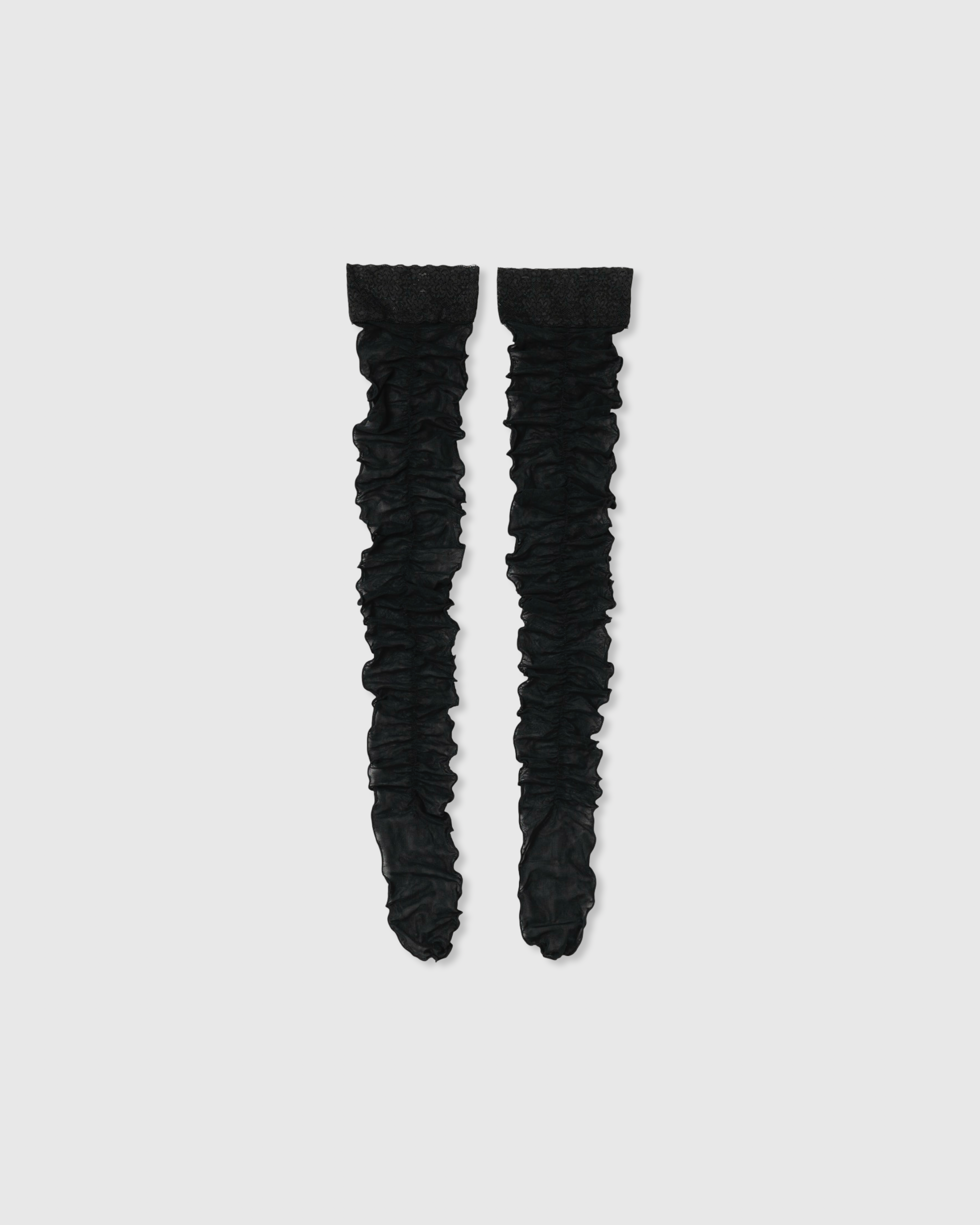 Ruched lace sheer socks (black)