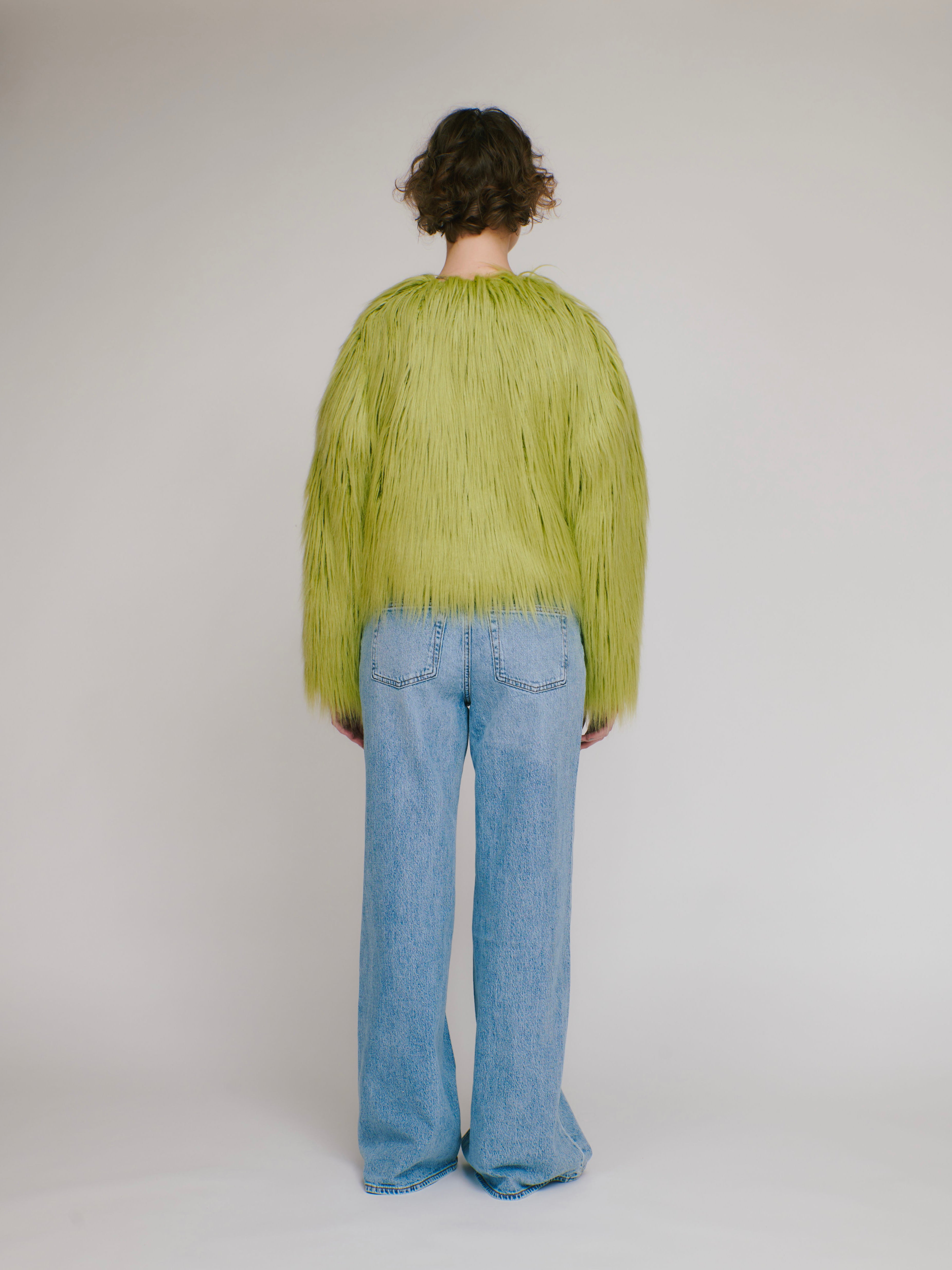 Faux fur short jacket ( lime yellow )