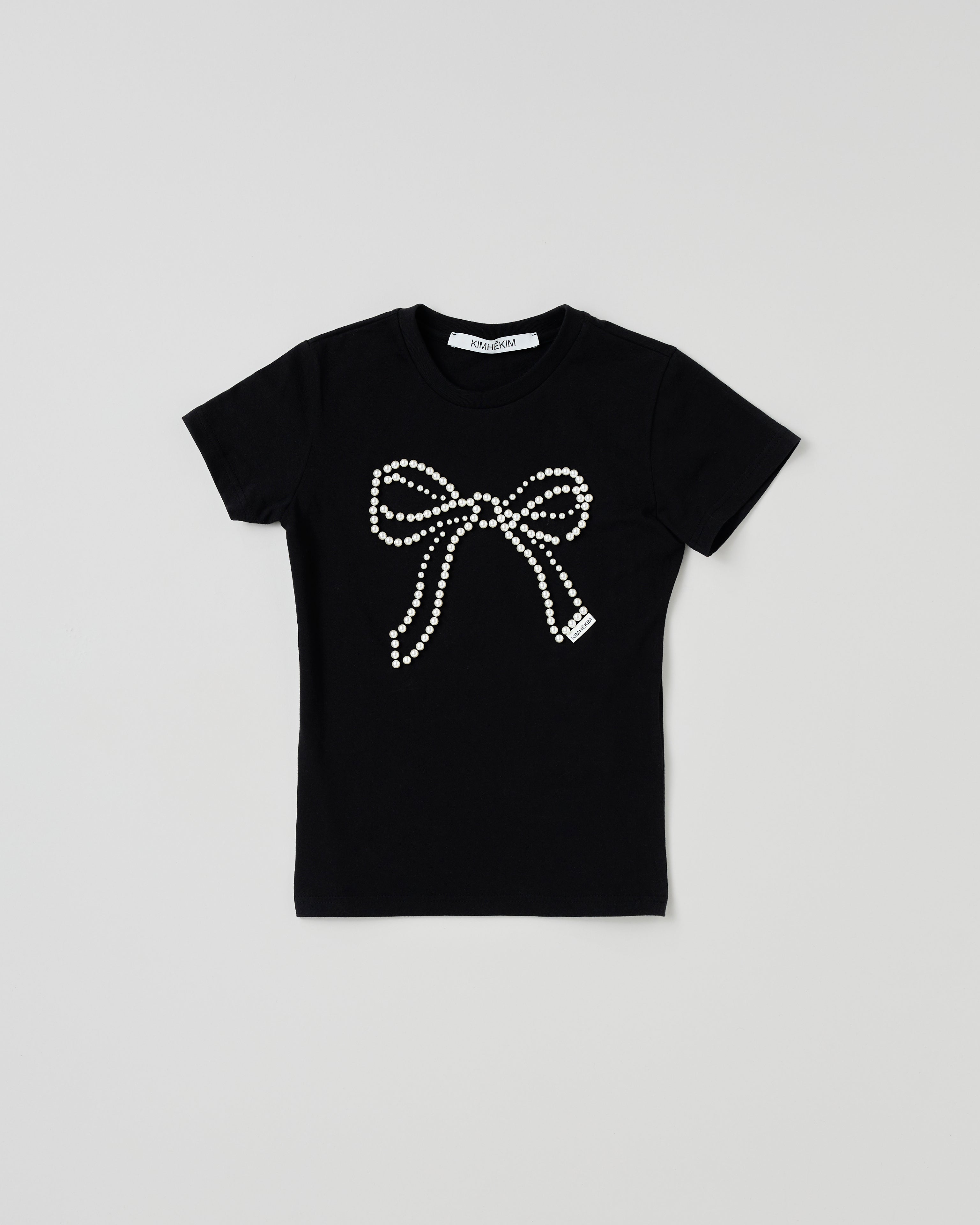 PEARL EMBELLISHED BOW SLIM T-SHIRT