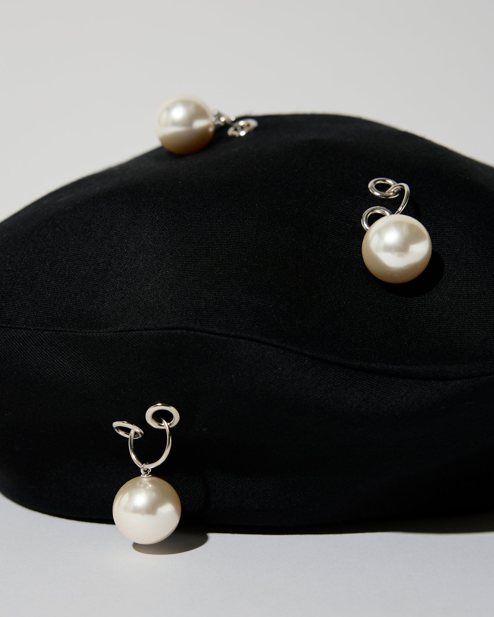 Pearl embellished wool silk beret