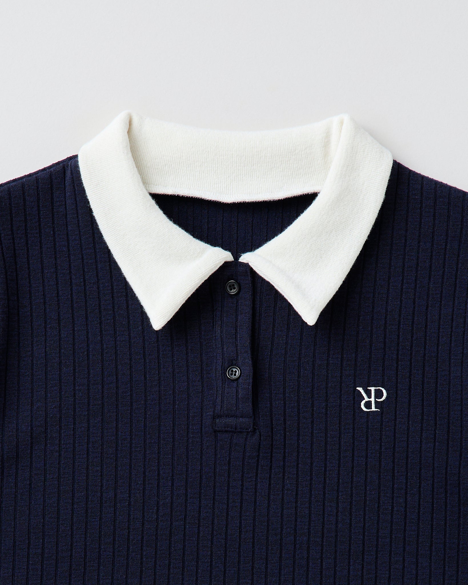 Ribbon shoulder knit polo shirt (navy)