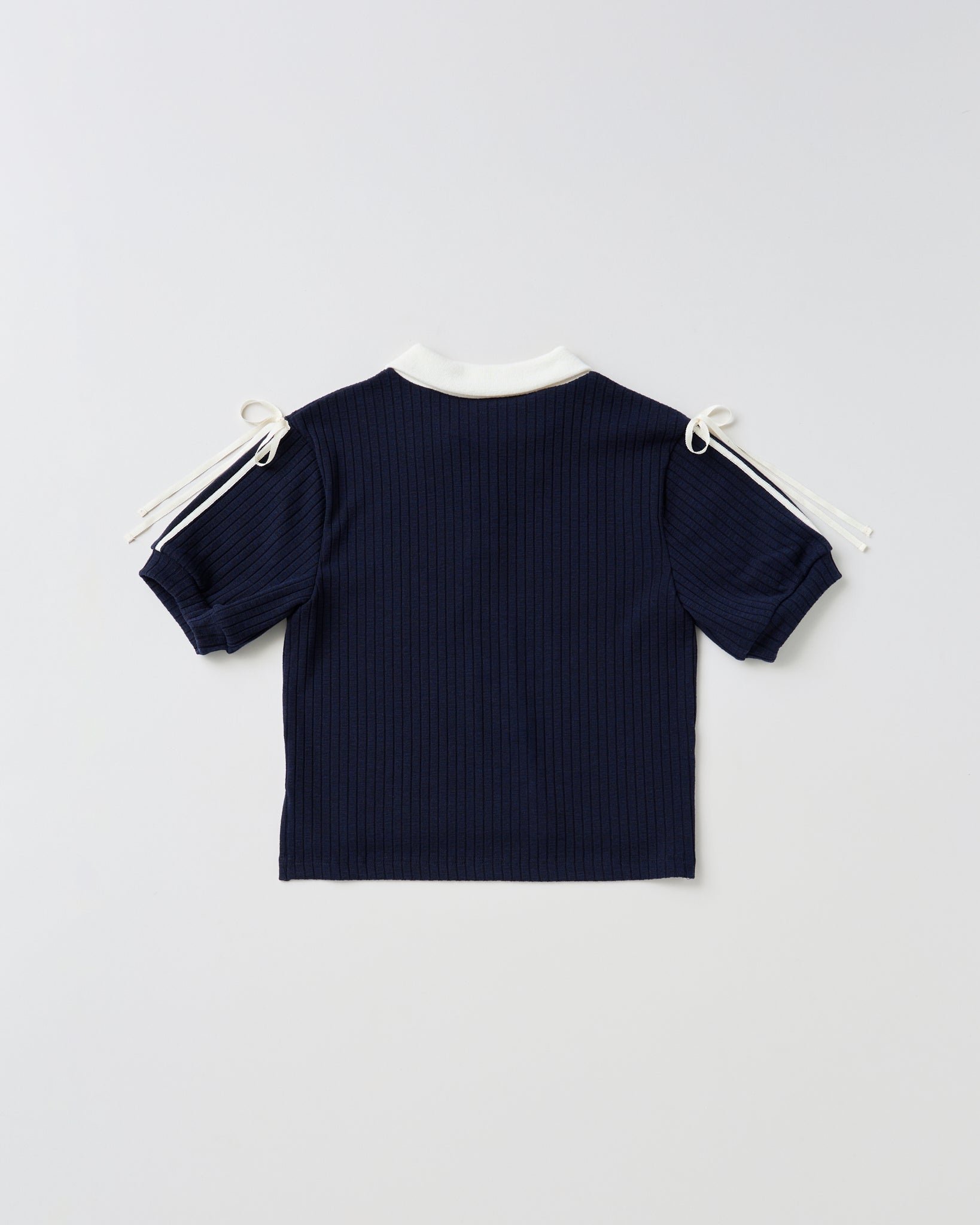 Ribbon shoulder knit polo shirt (navy)