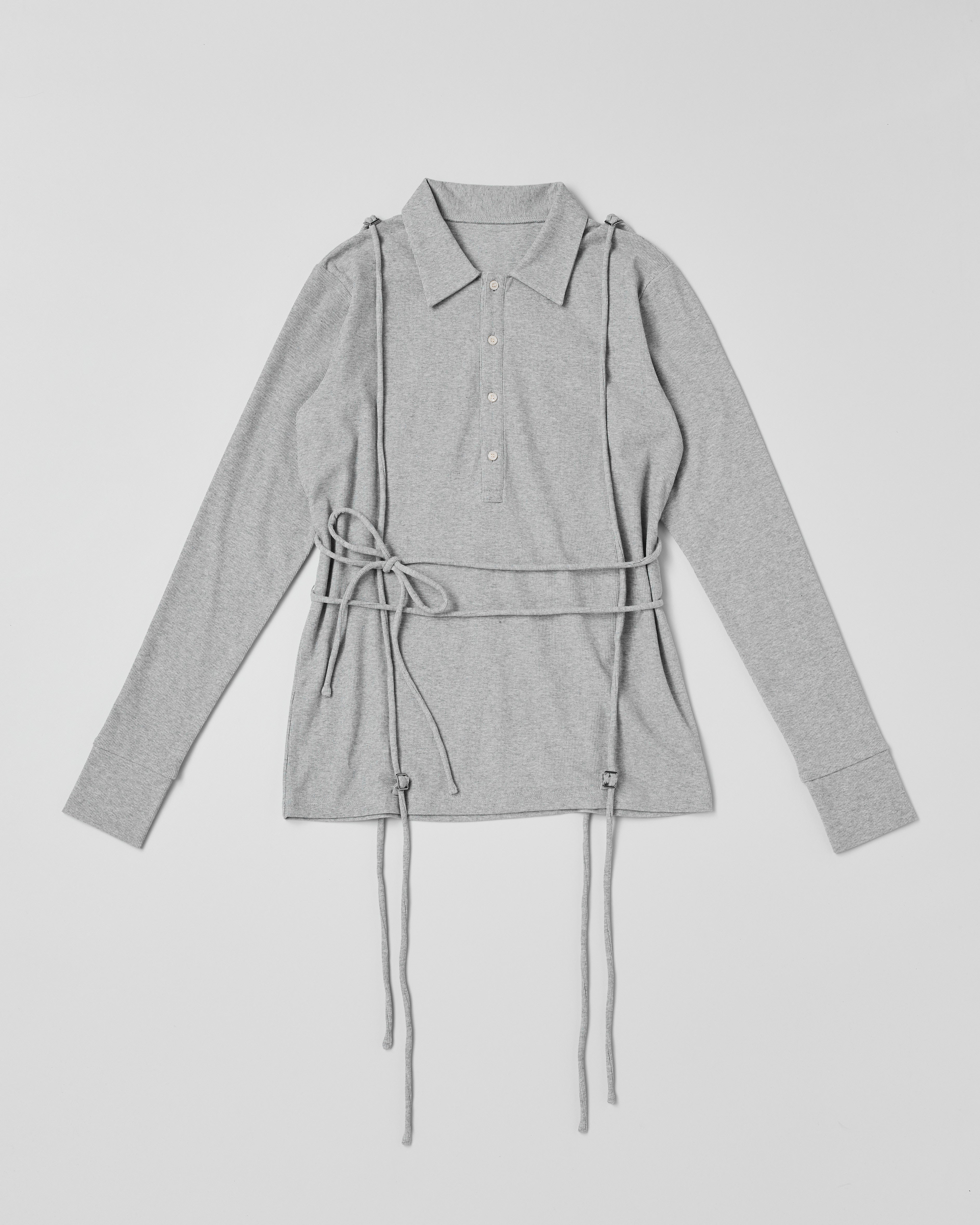 Lace-up polo shirt (gray)