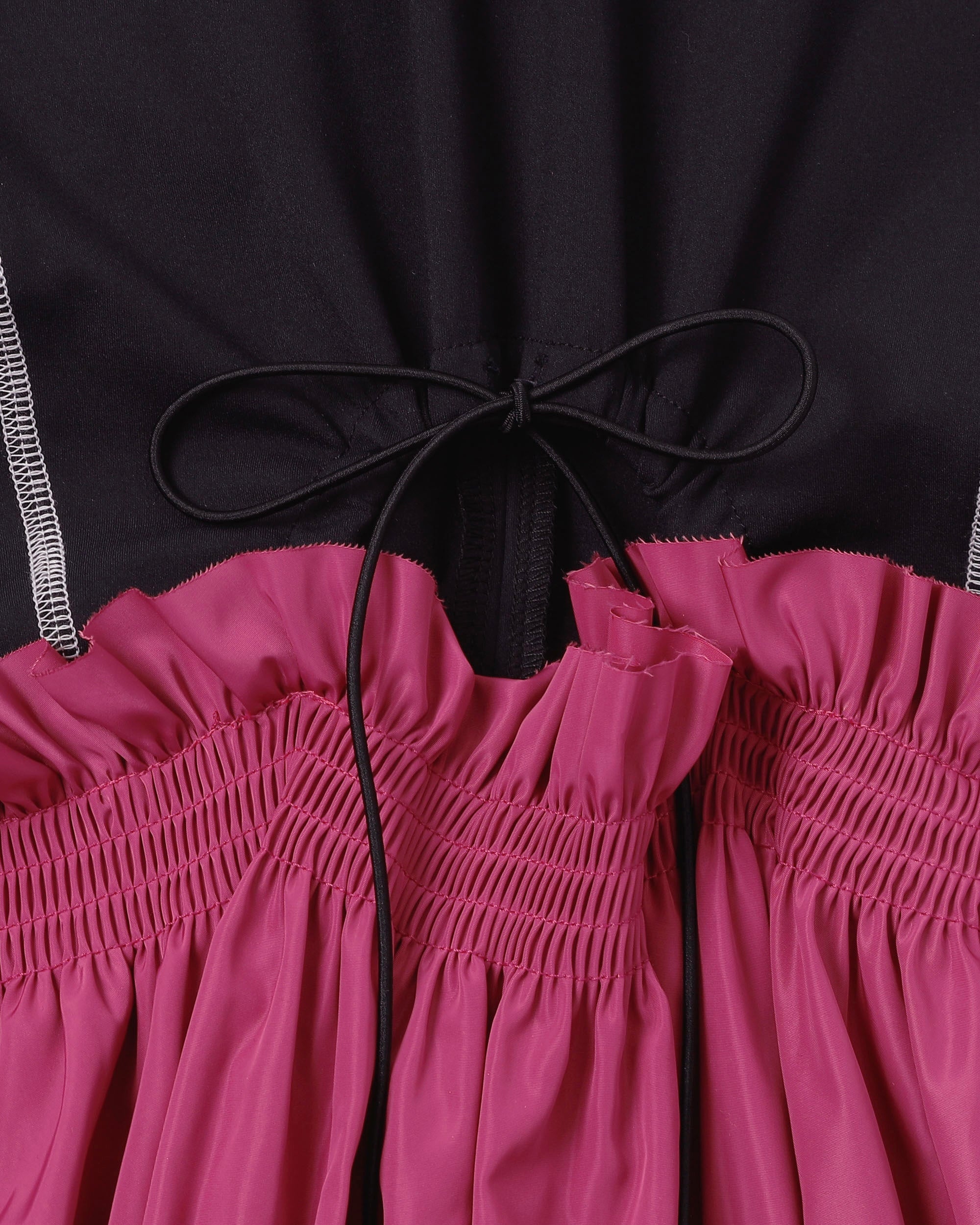 Scuba top tiered dress (black-pink)