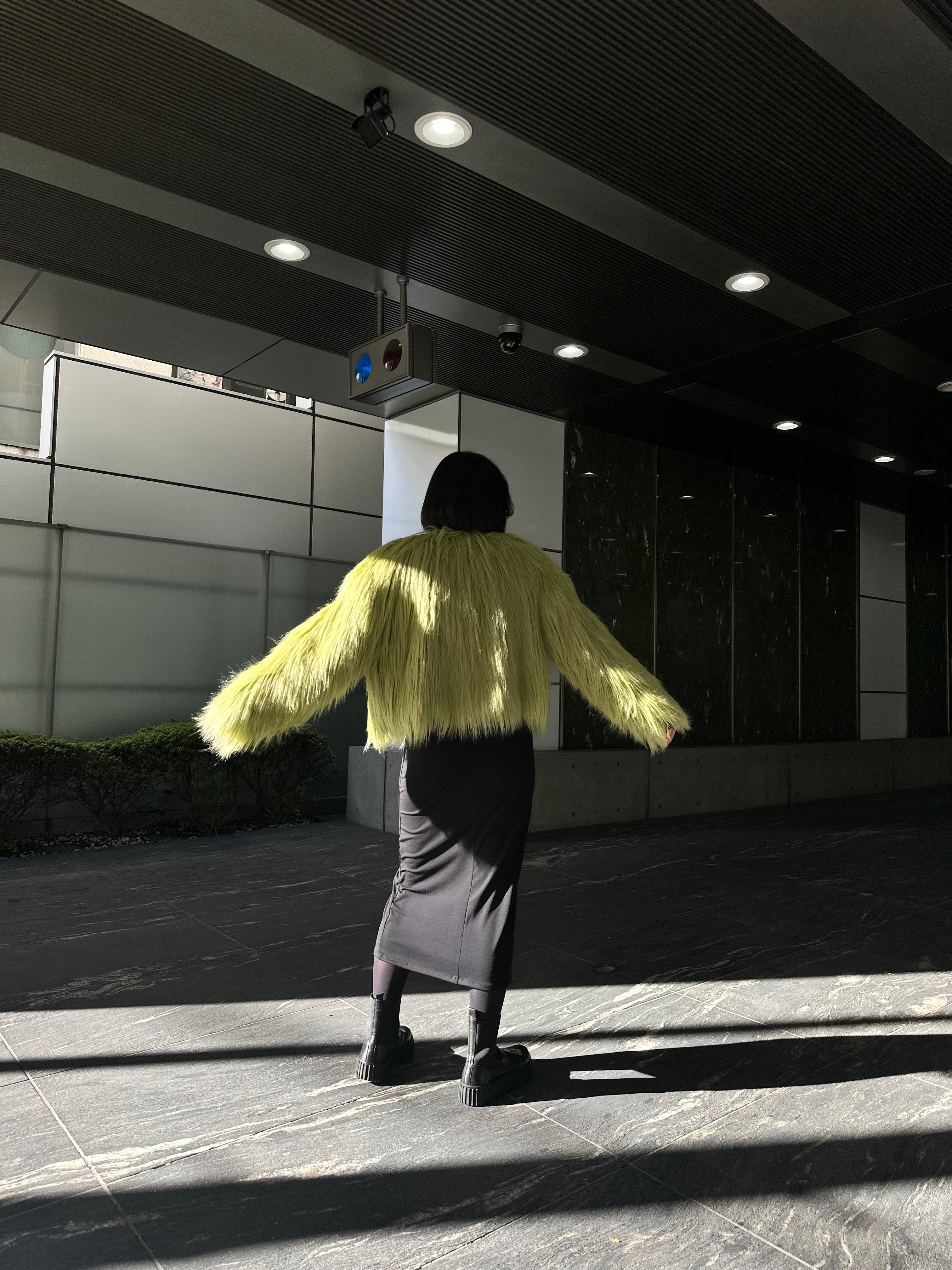 Faux fur short jacket ( lime yellow )