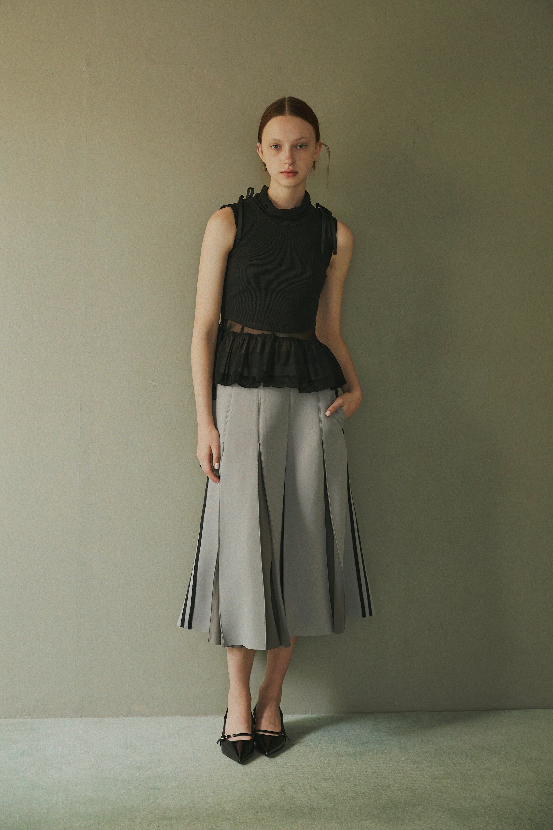 Layered waist jersey skirt (gray)