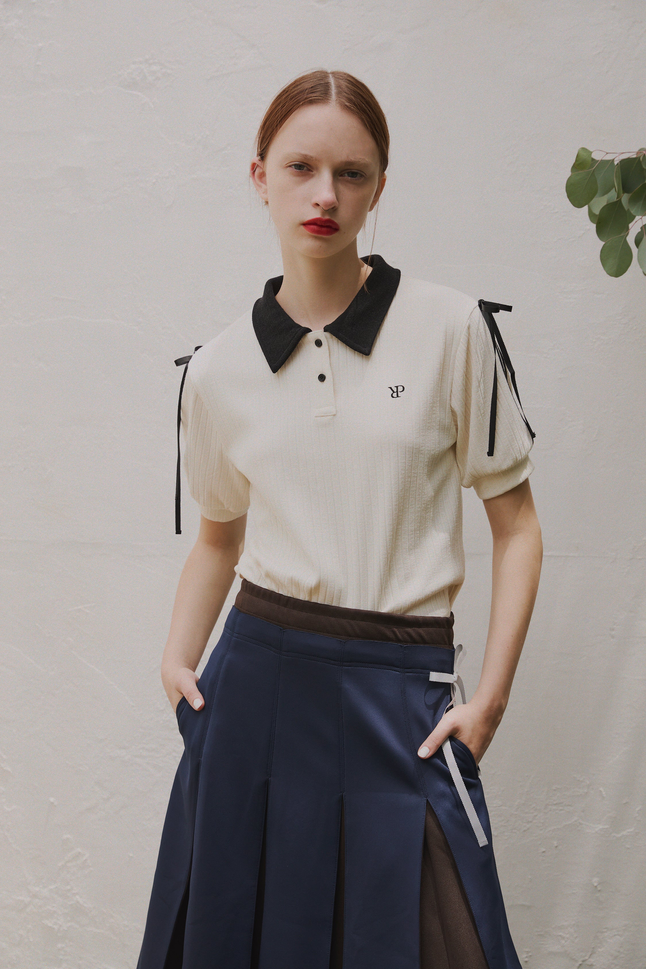 Layered waist jersey skirt (navy)