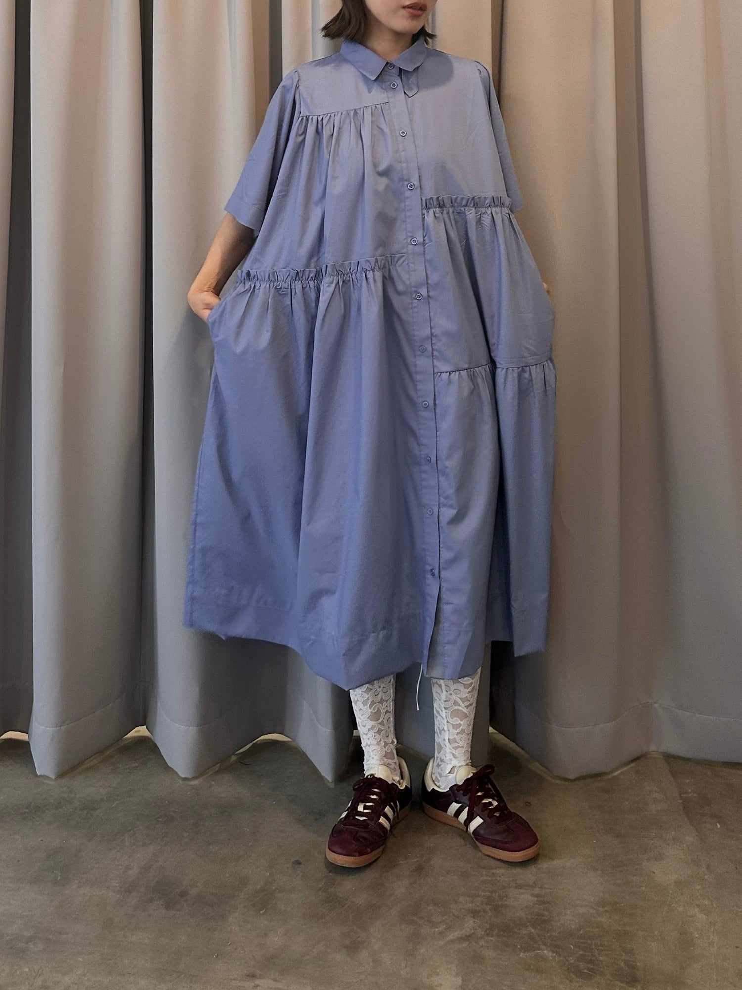 Tiered shirt dress (blue)