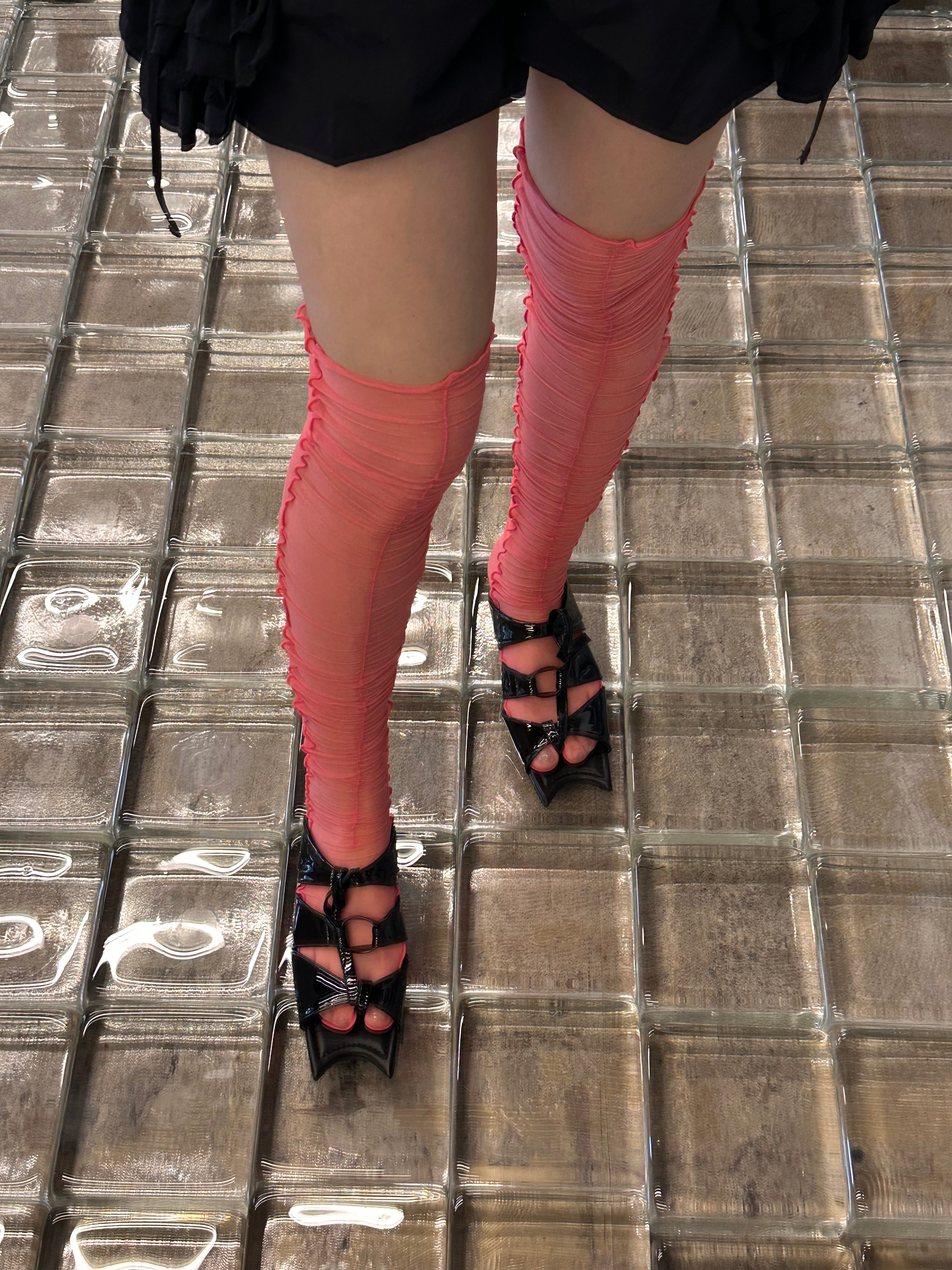 Shirring sheer socks (pink)