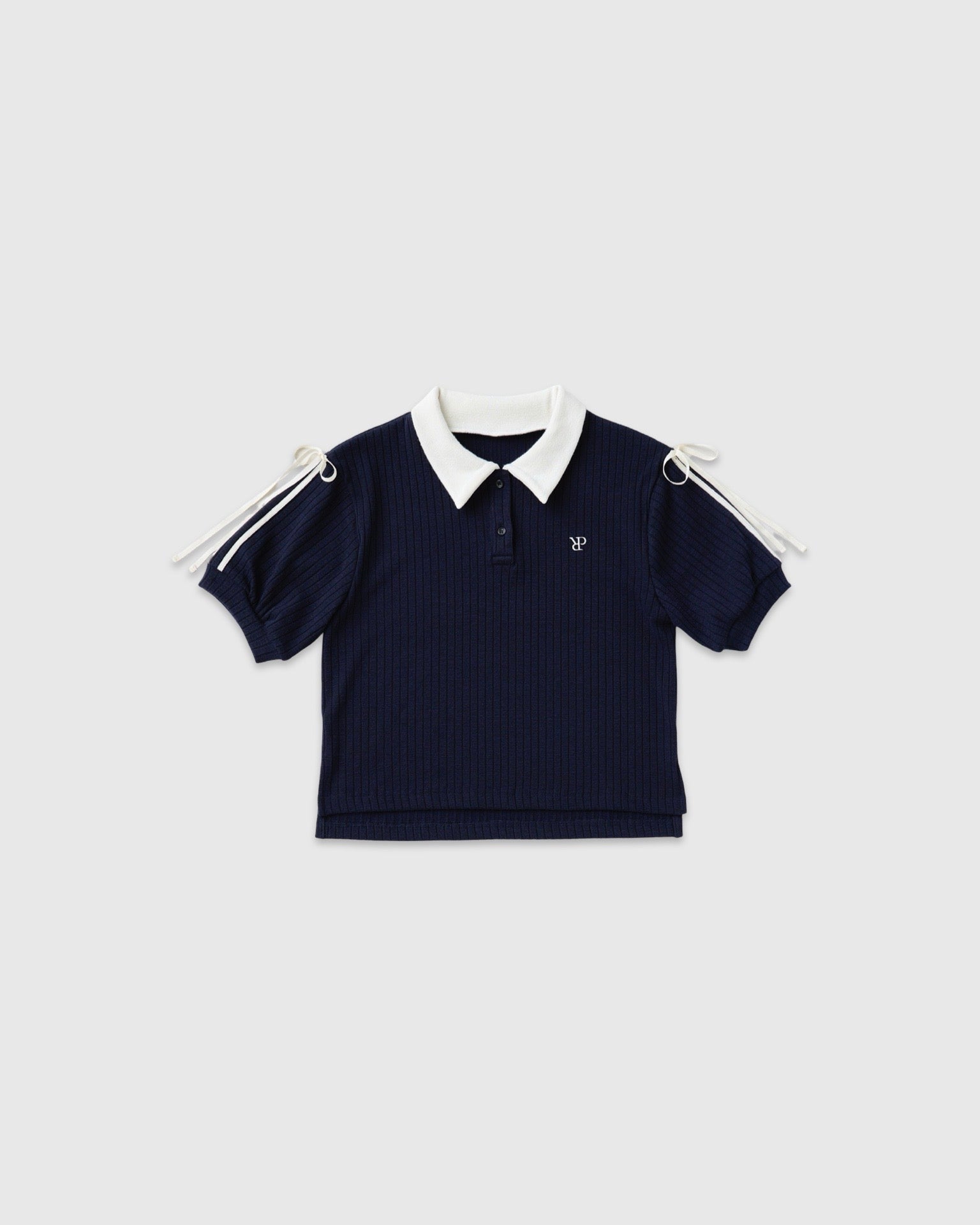 Ribbon shoulder knit polo shirt (navy)