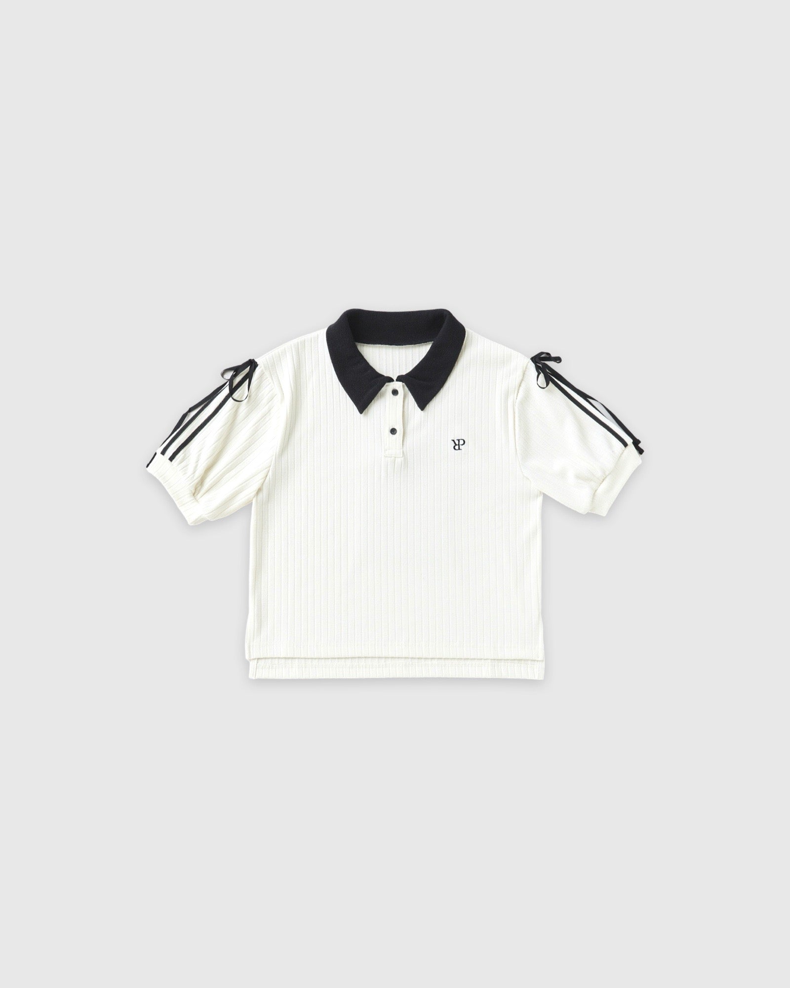 Ribbon shoulder knit polo shirt (offwhite)