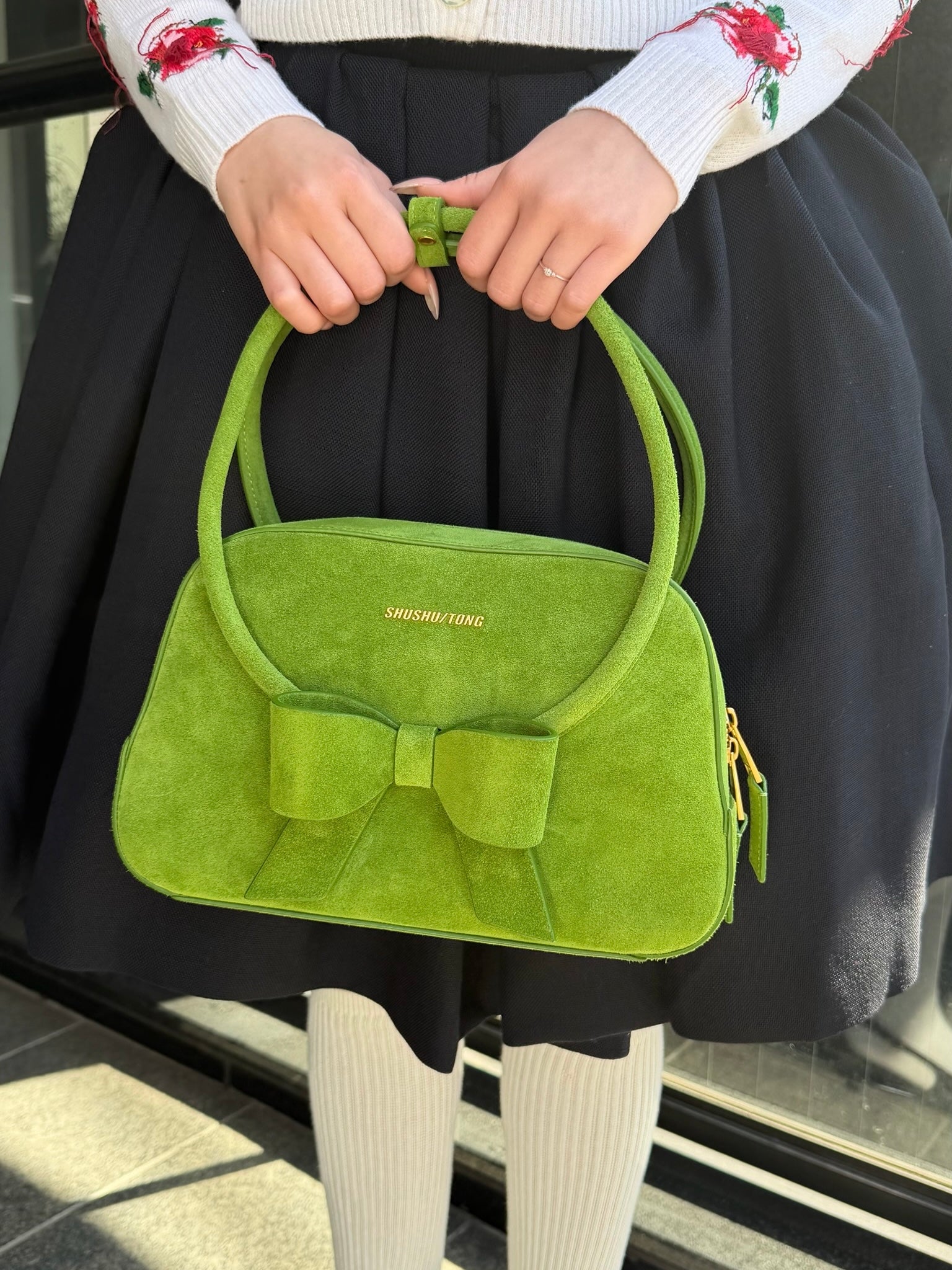 Bow Ring Handle Bag(Green)