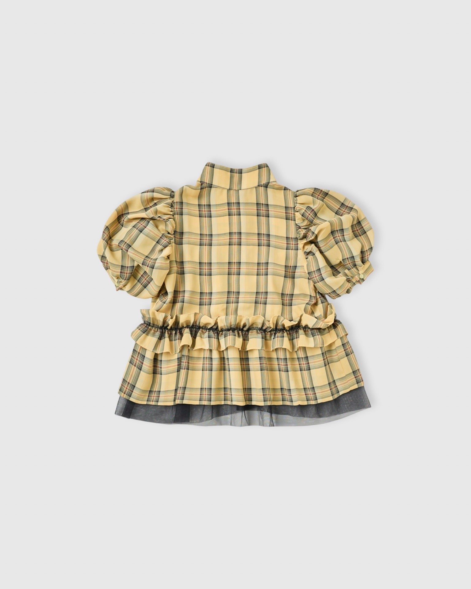 Puff sleeve hem frill blouse (check)