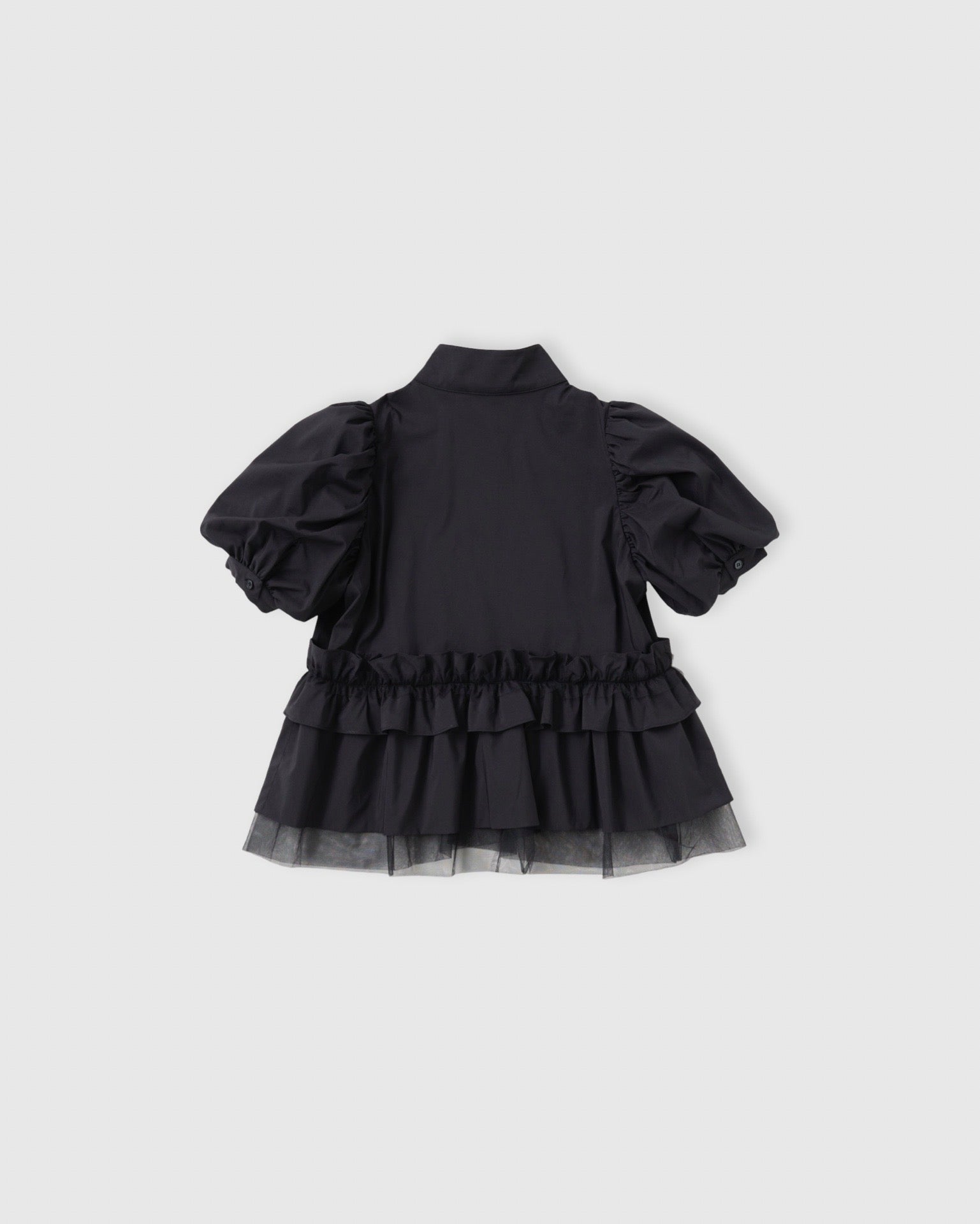 Puff sleeve hem frill blouse (black)