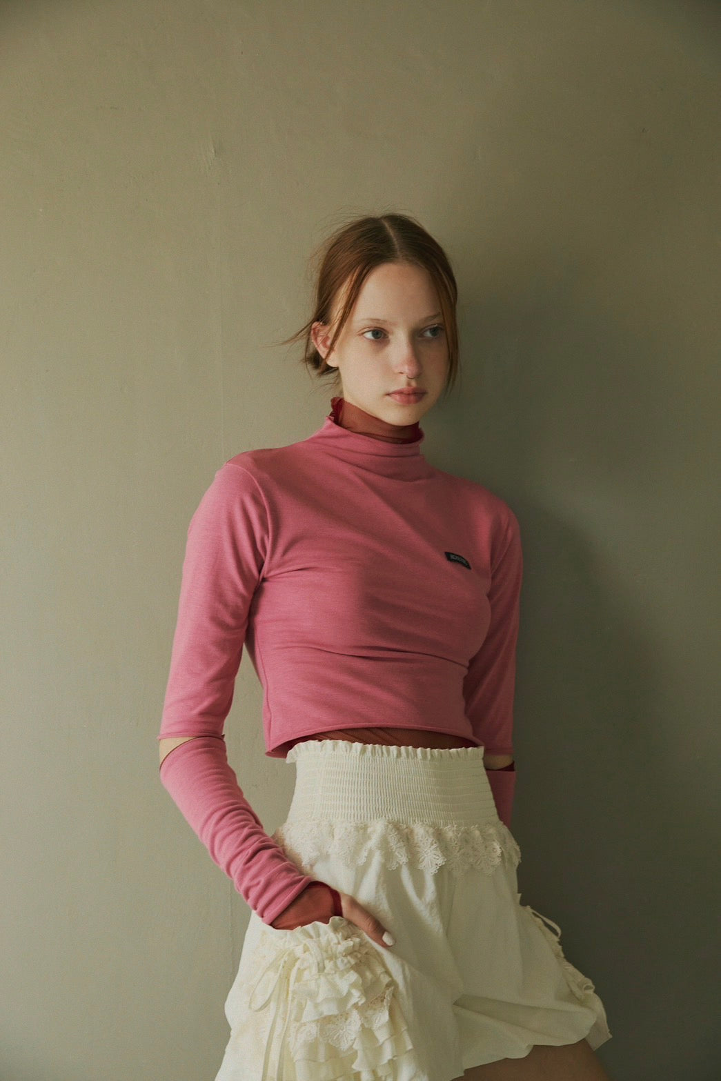 Multiway turtleneck top (pink×red)