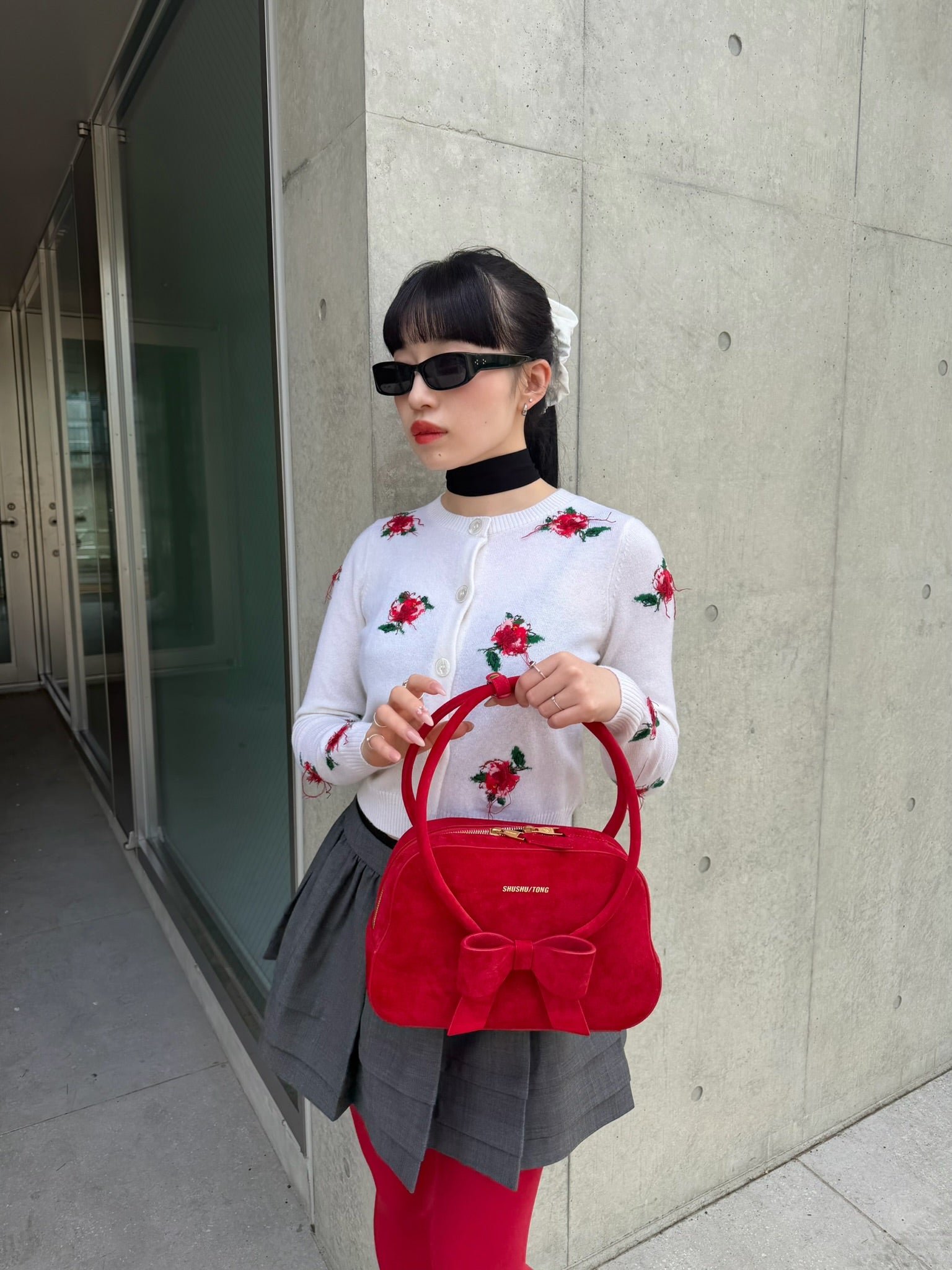 Bow Ring Handle Bag(Red)