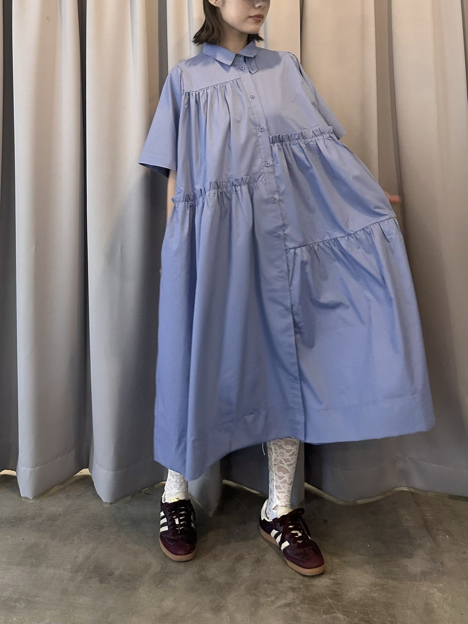 Tiered shirt dress (blue)