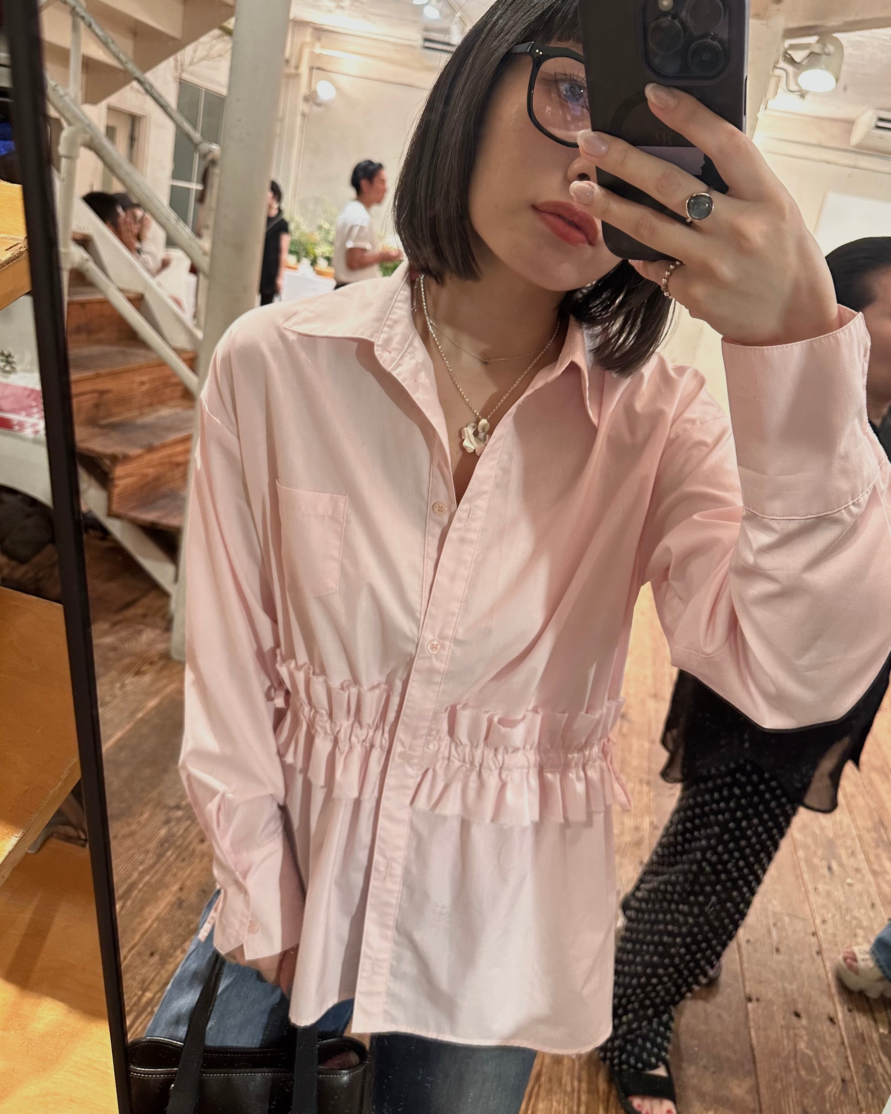 Drawstring frill waist shirt (pink)