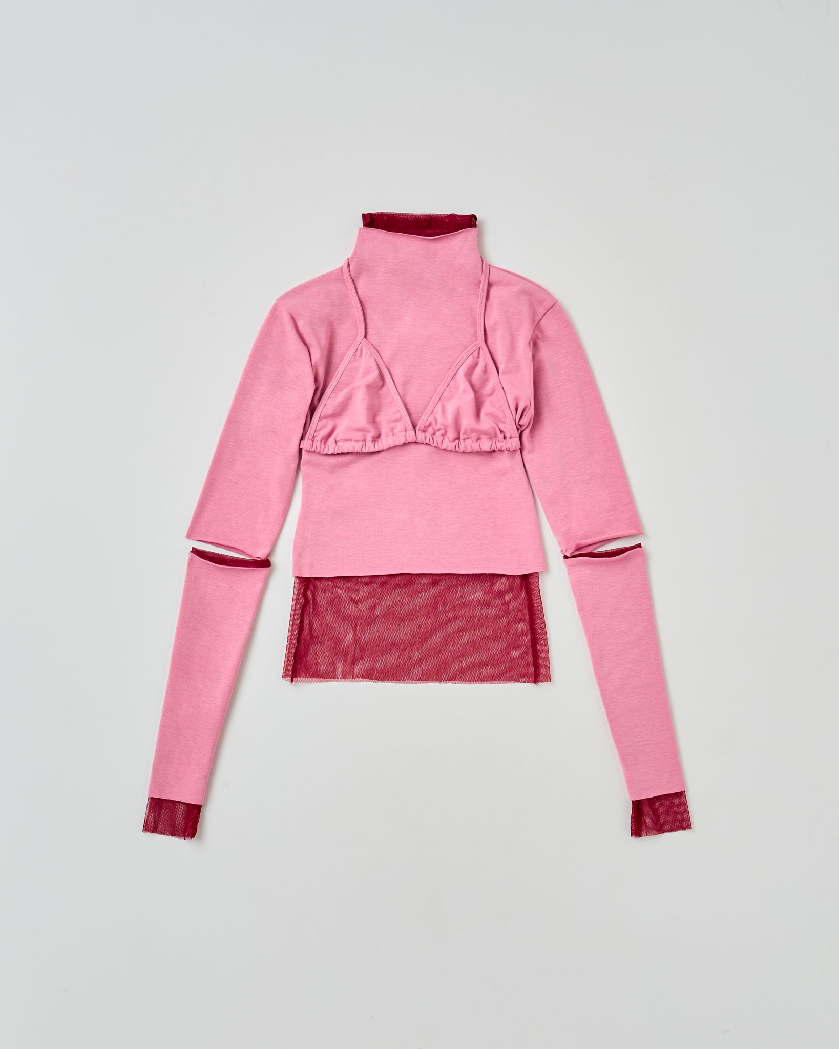 Multiway turtleneck top (pink×red)